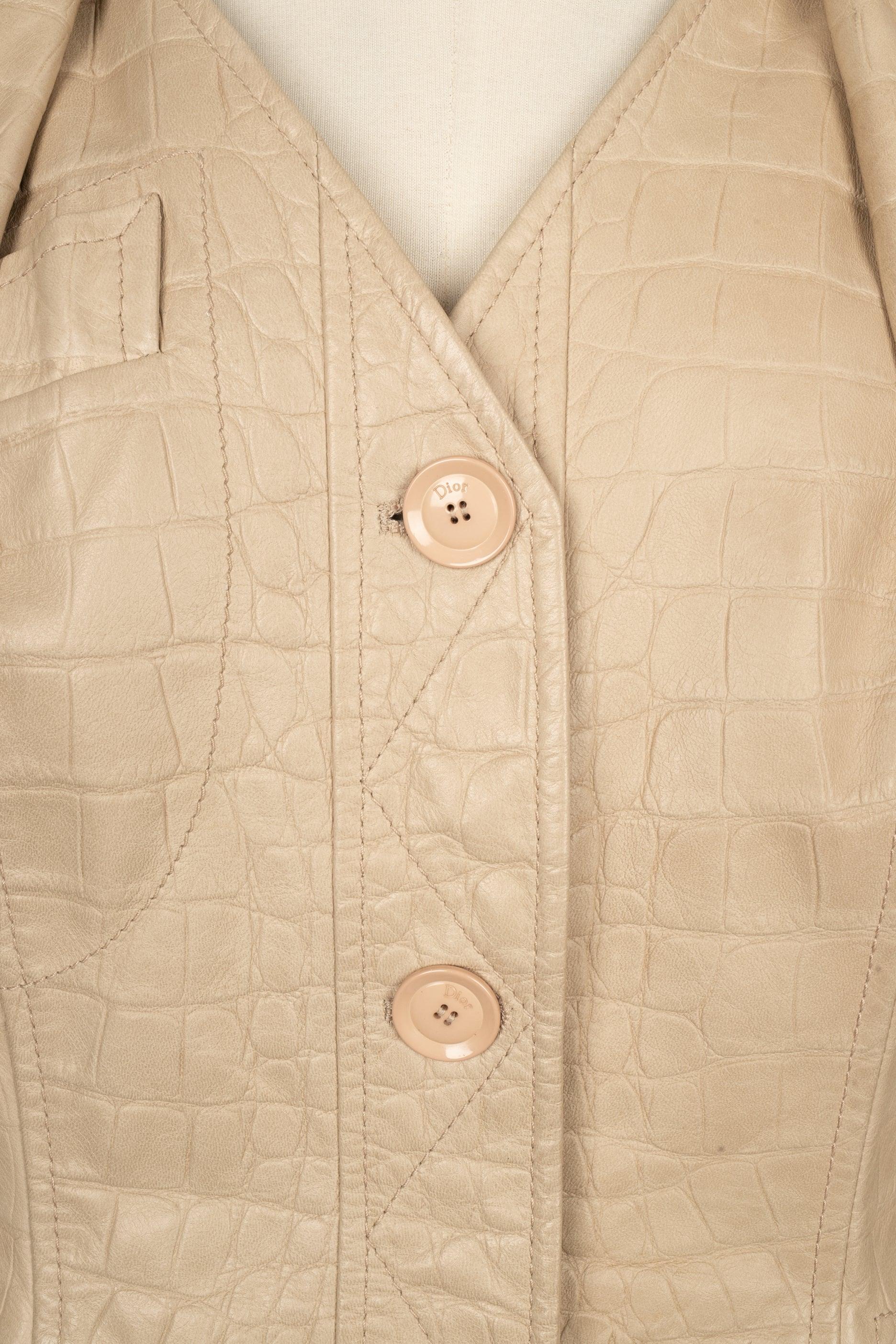 Dior Lamb Leather Jacket with Crocodile Print in Beige Tones, 2005 For Sale 2
