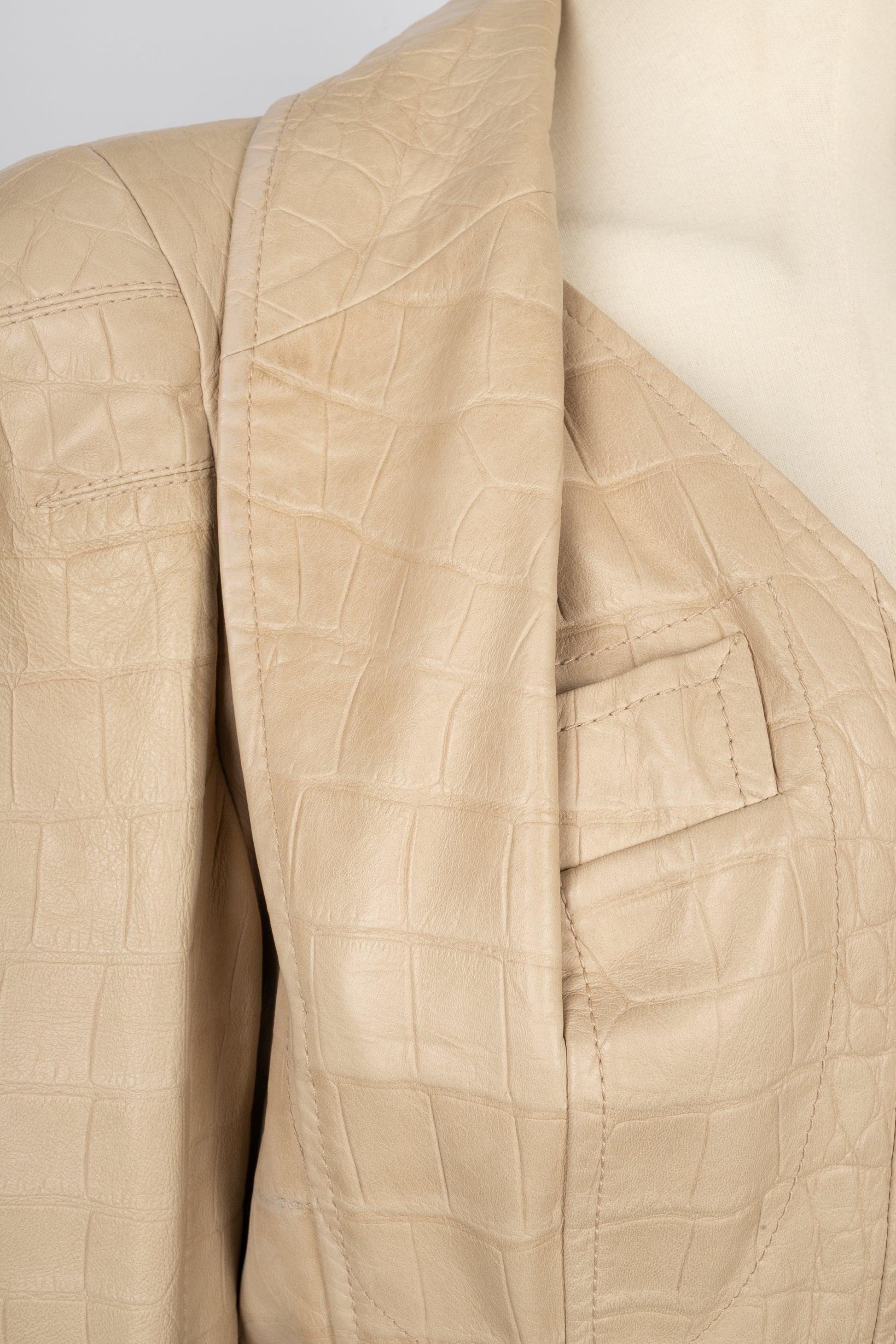 Dior Lamb Leather Jacket with Crocodile Print in Beige Tones, 2005 For Sale 3