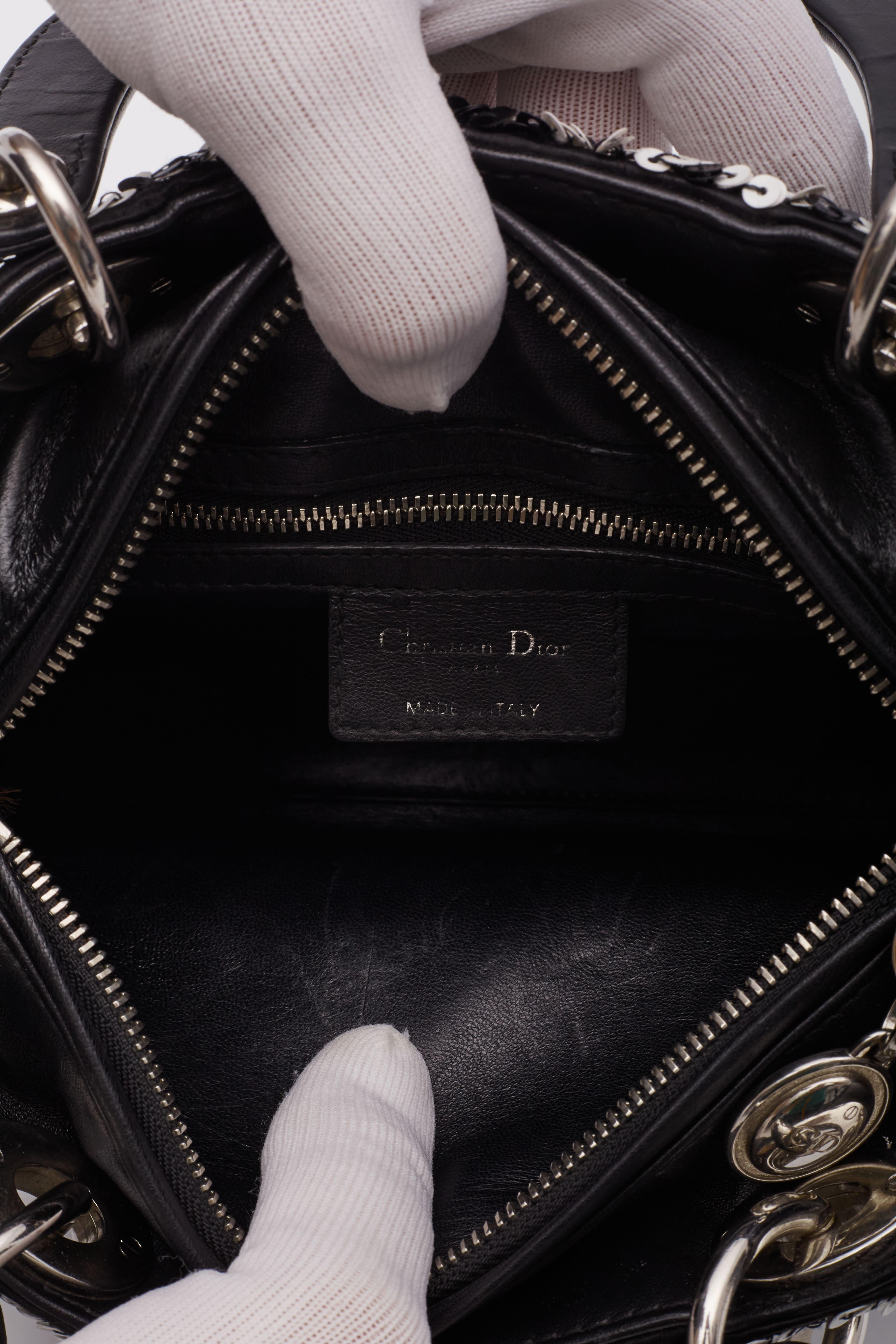 Dior Lambskin Black White Sequin Embellished Lady Dior Handbag Medium 6