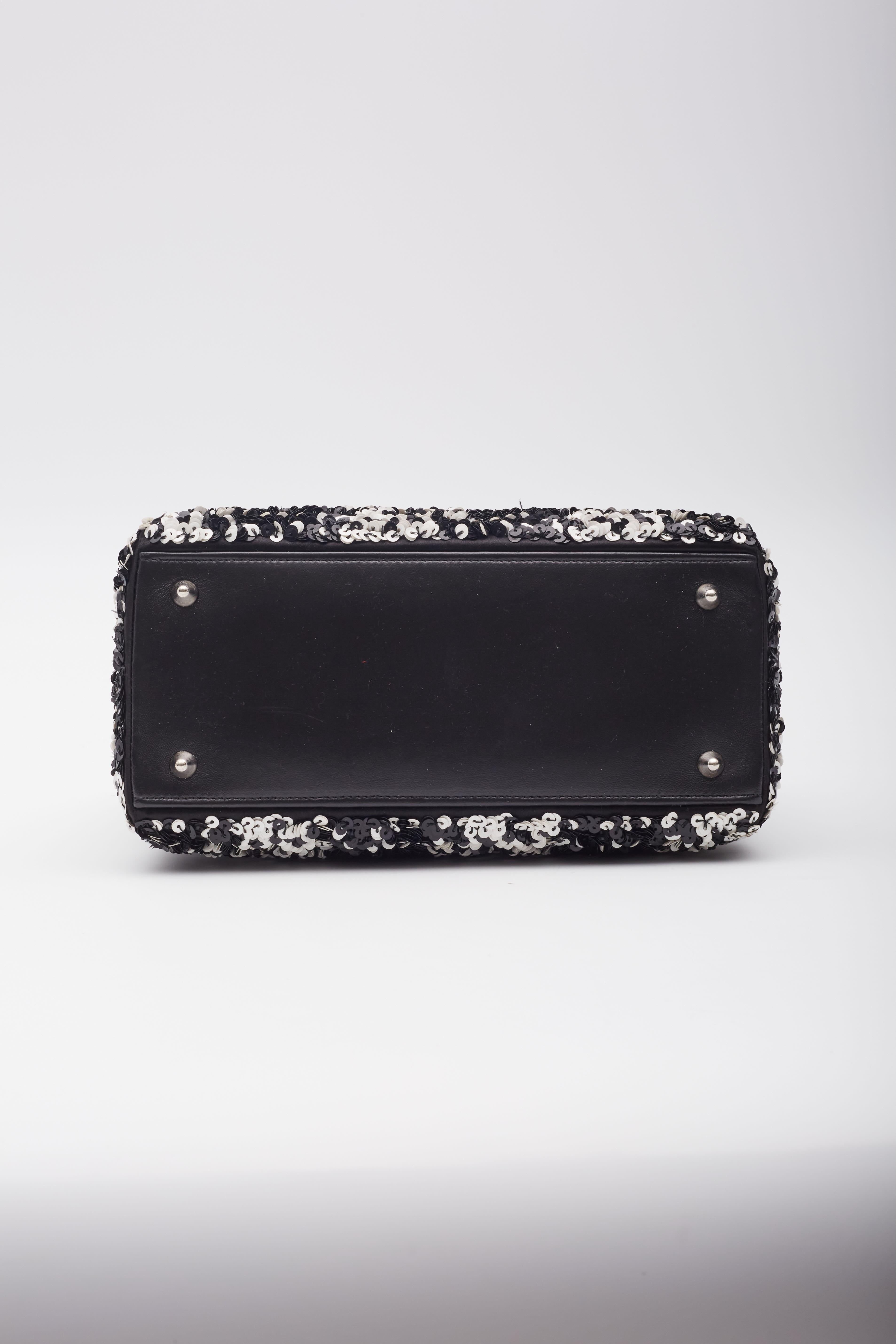 Dior Lambskin Black White Sequin Embellished Lady Dior Handbag Medium 3