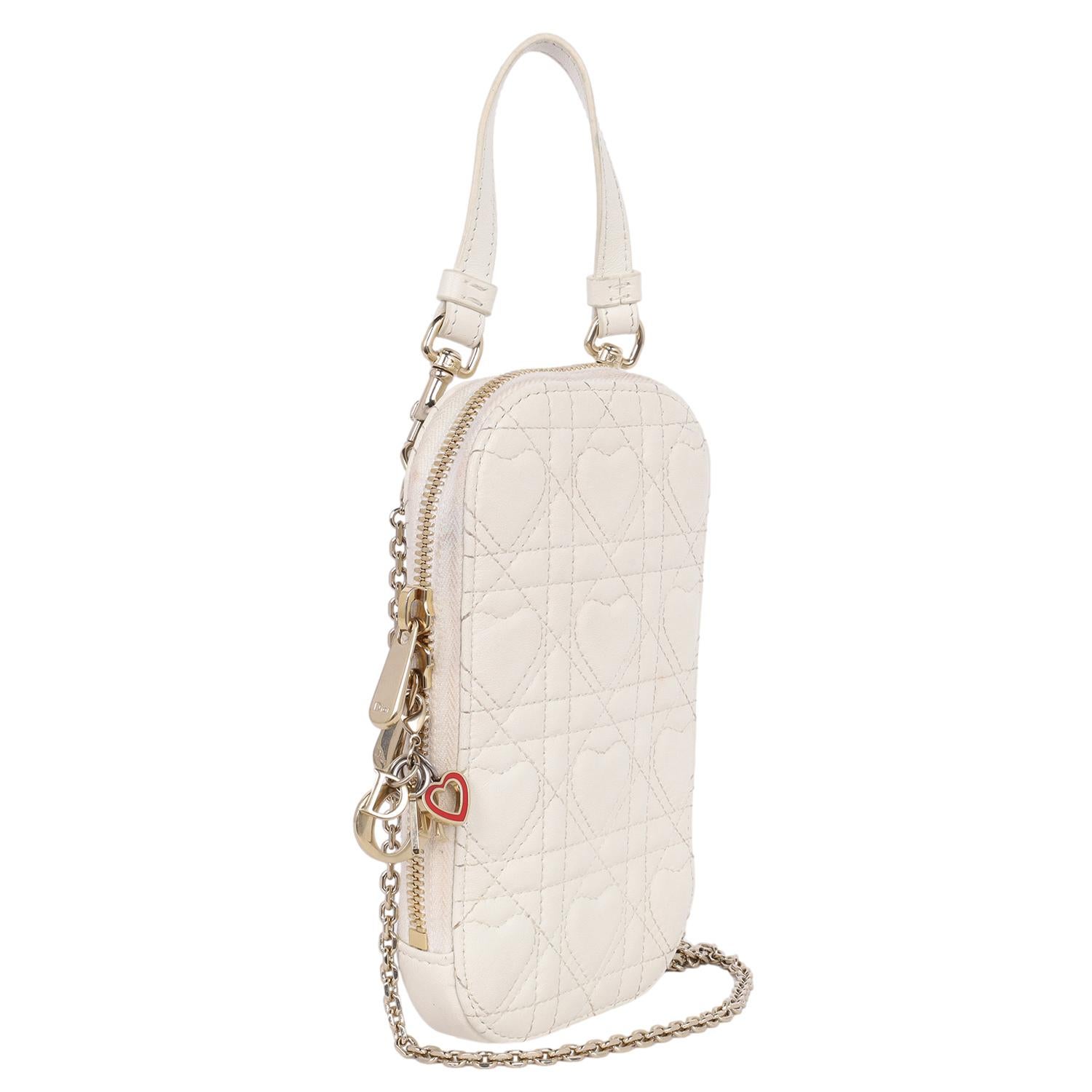 Dior Lammfell Cannage Lady Dior Telefonhalterung Latte Beige Lady Dior im Angebot 7
