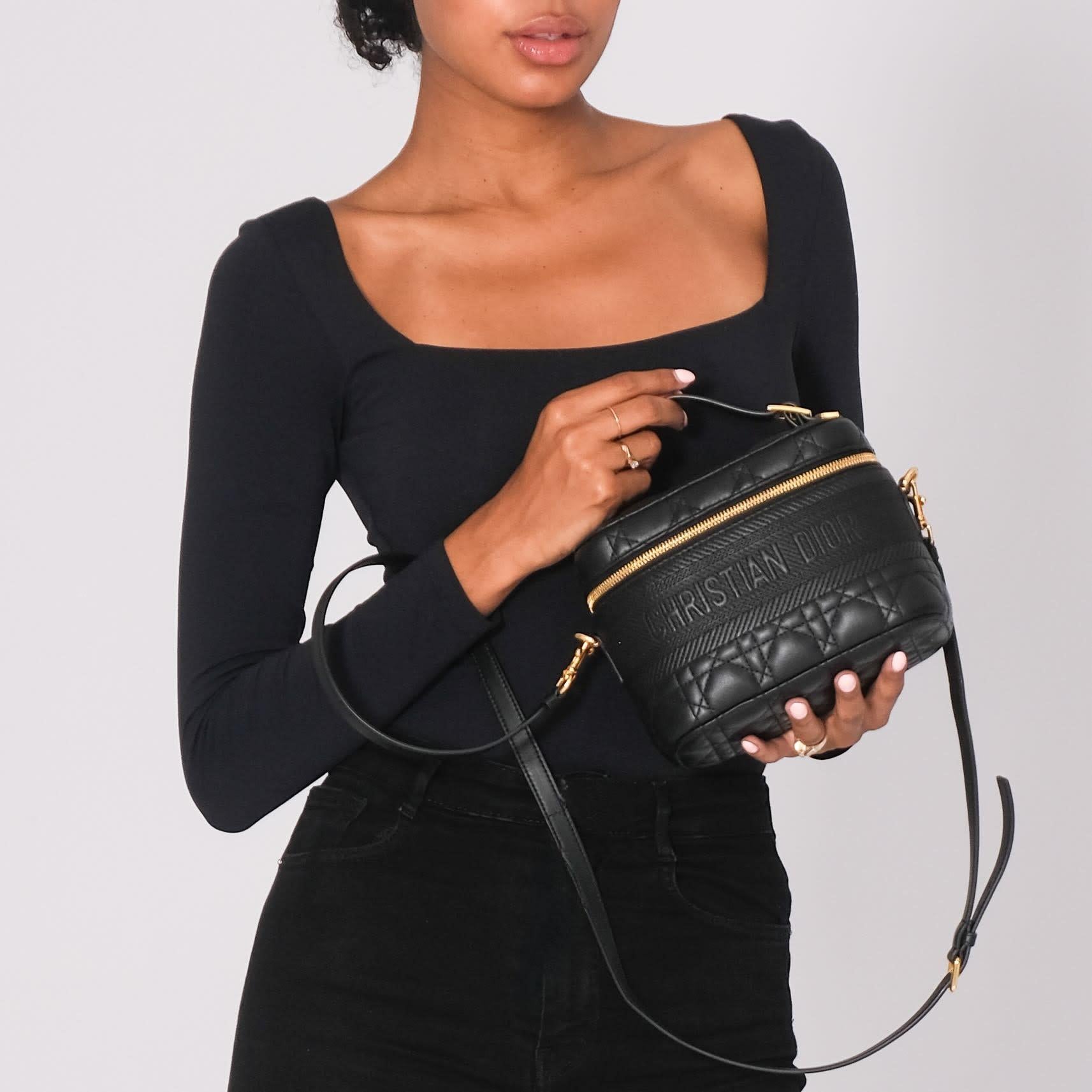 Noir Dior Lambskin Cannage Small Diortravel Vanity Case Black en vente