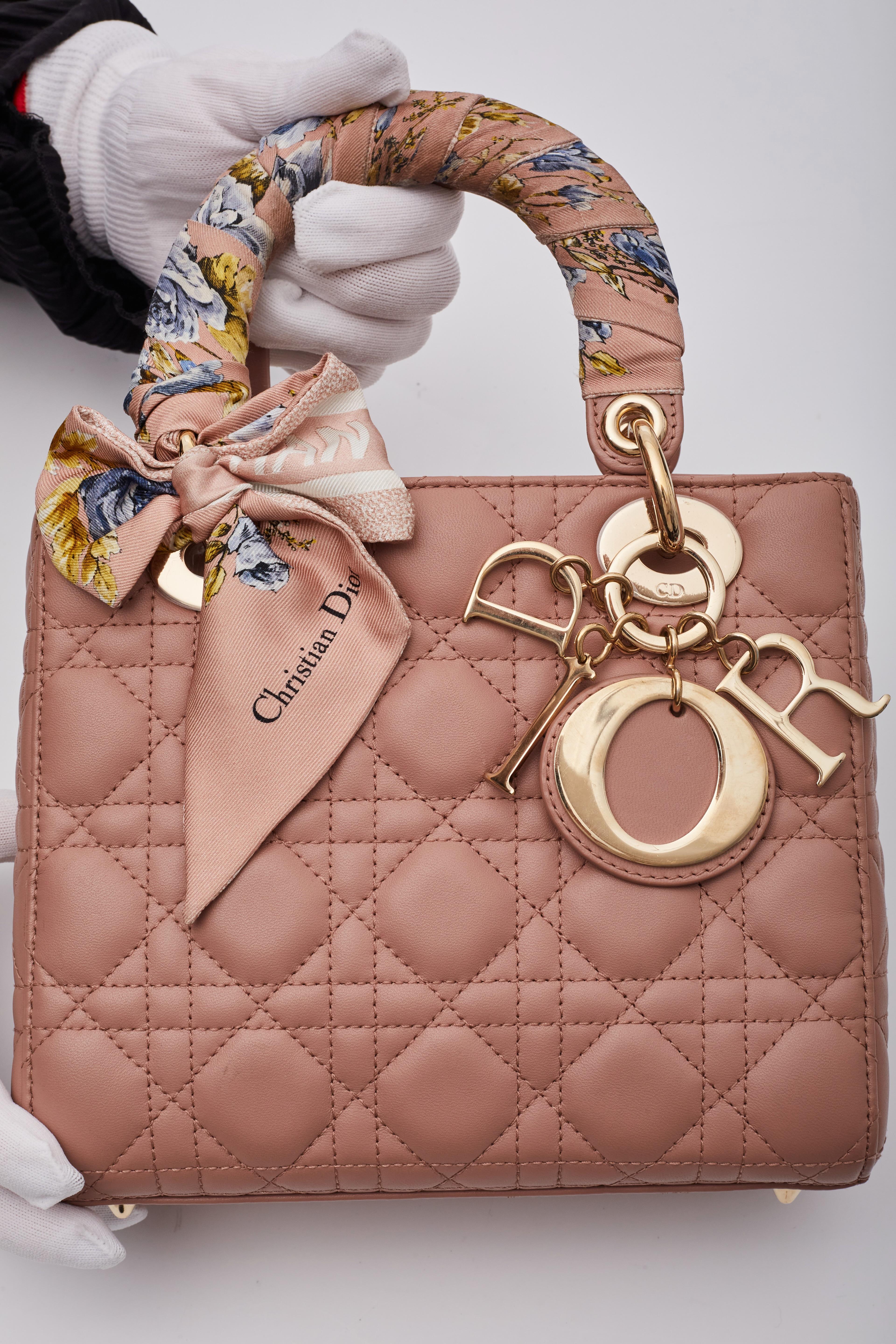 Dior Lambskin Cannage Soft Pink My Abcdior Lady Dior Fard Small In Excellent Condition For Sale In Montreal, Quebec