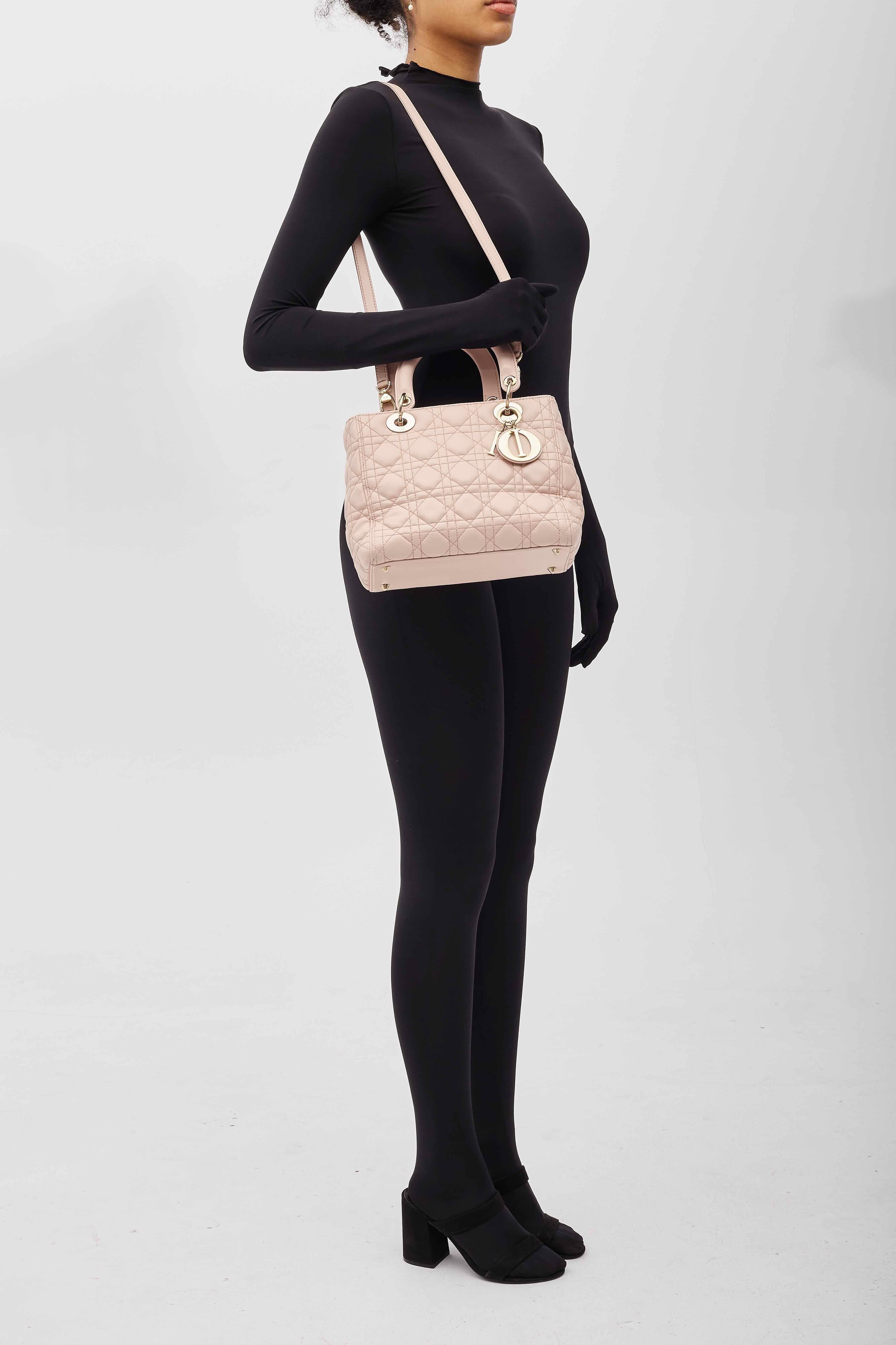 Dior Lambskin Light Pink Cannage Medium Lady Dior Bag 5