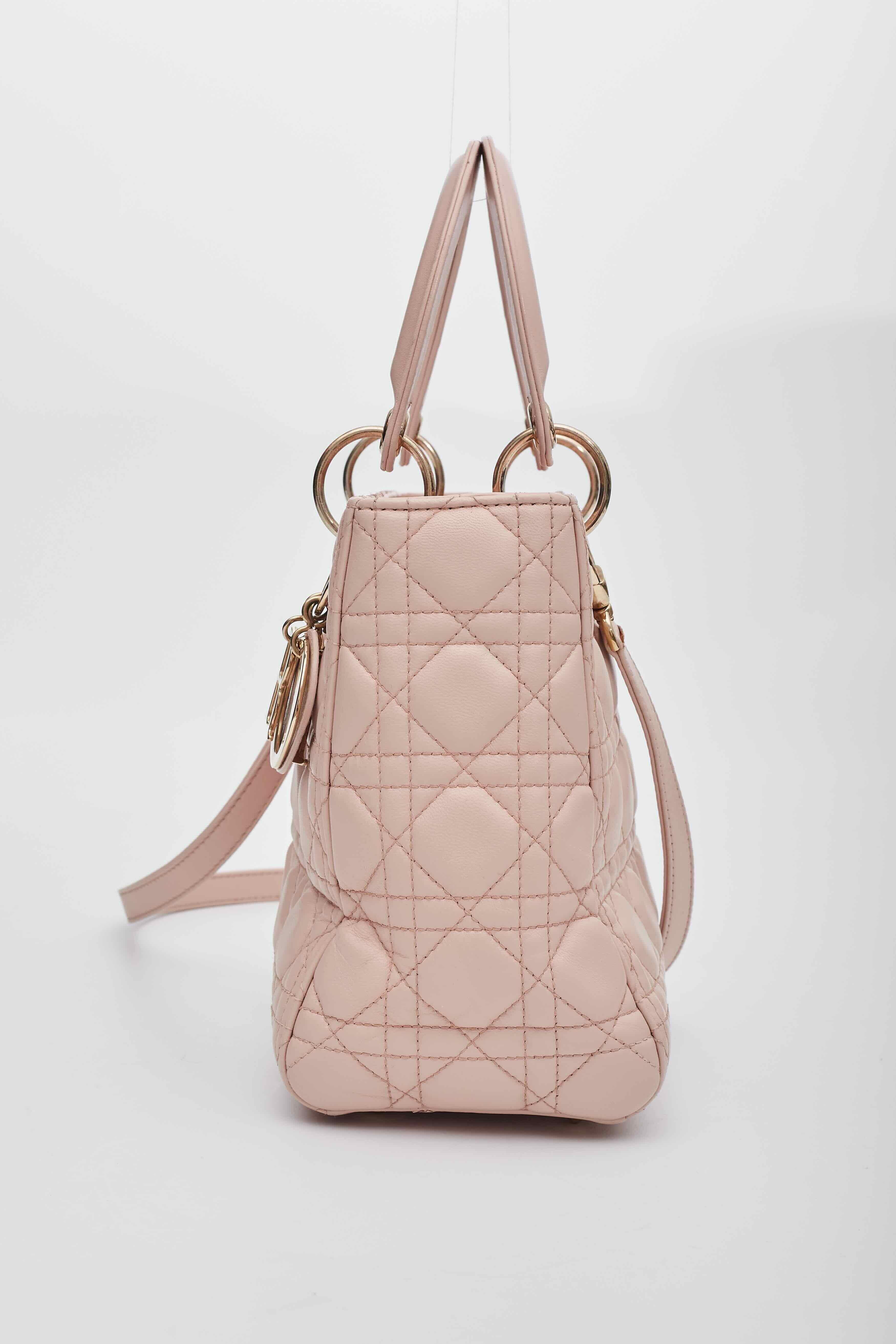 Beige Dior Lambskin Light Pink Cannage Medium Lady Dior Bag
