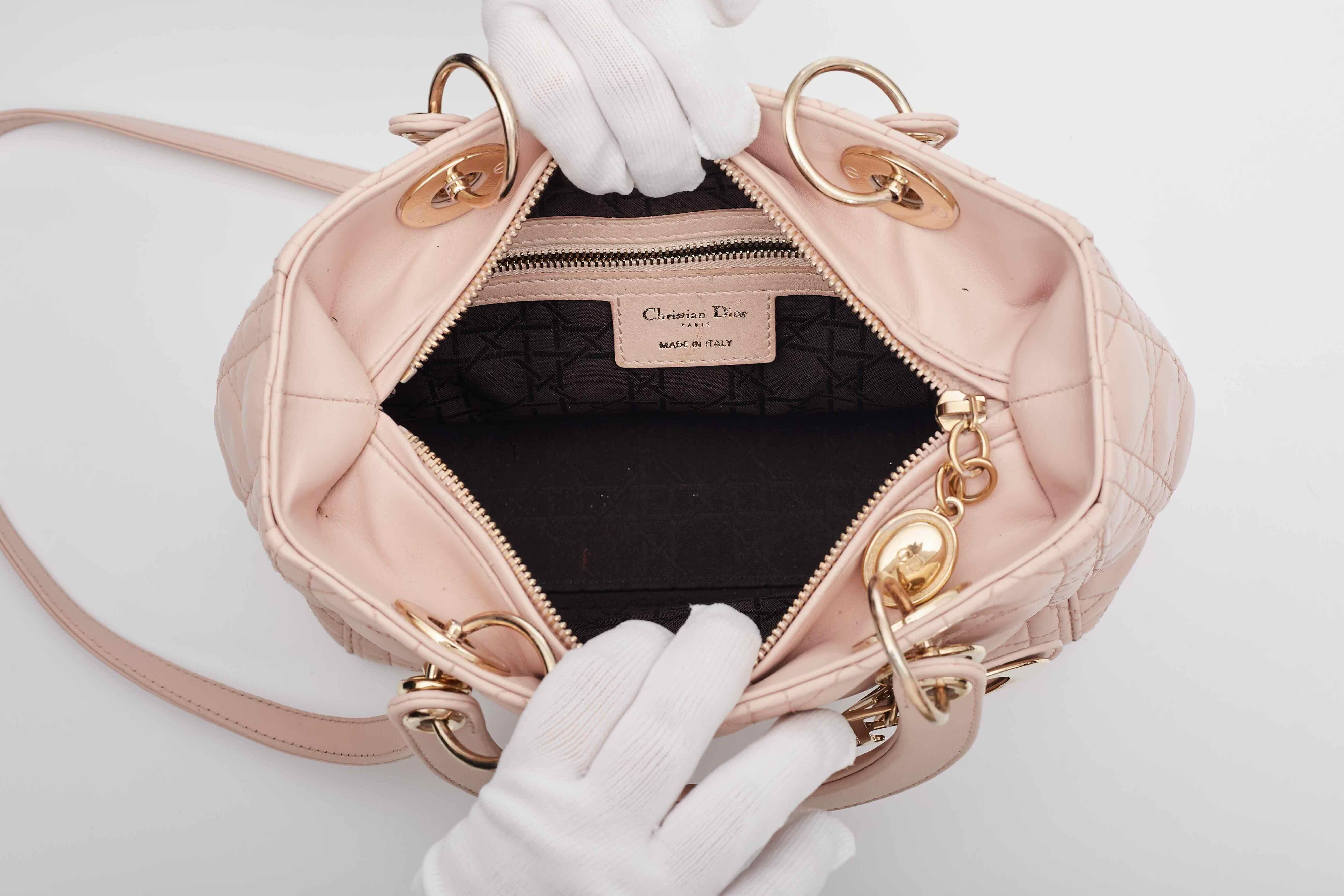 Dior Lambskin Light Pink Cannage Medium Lady Dior Bag 3