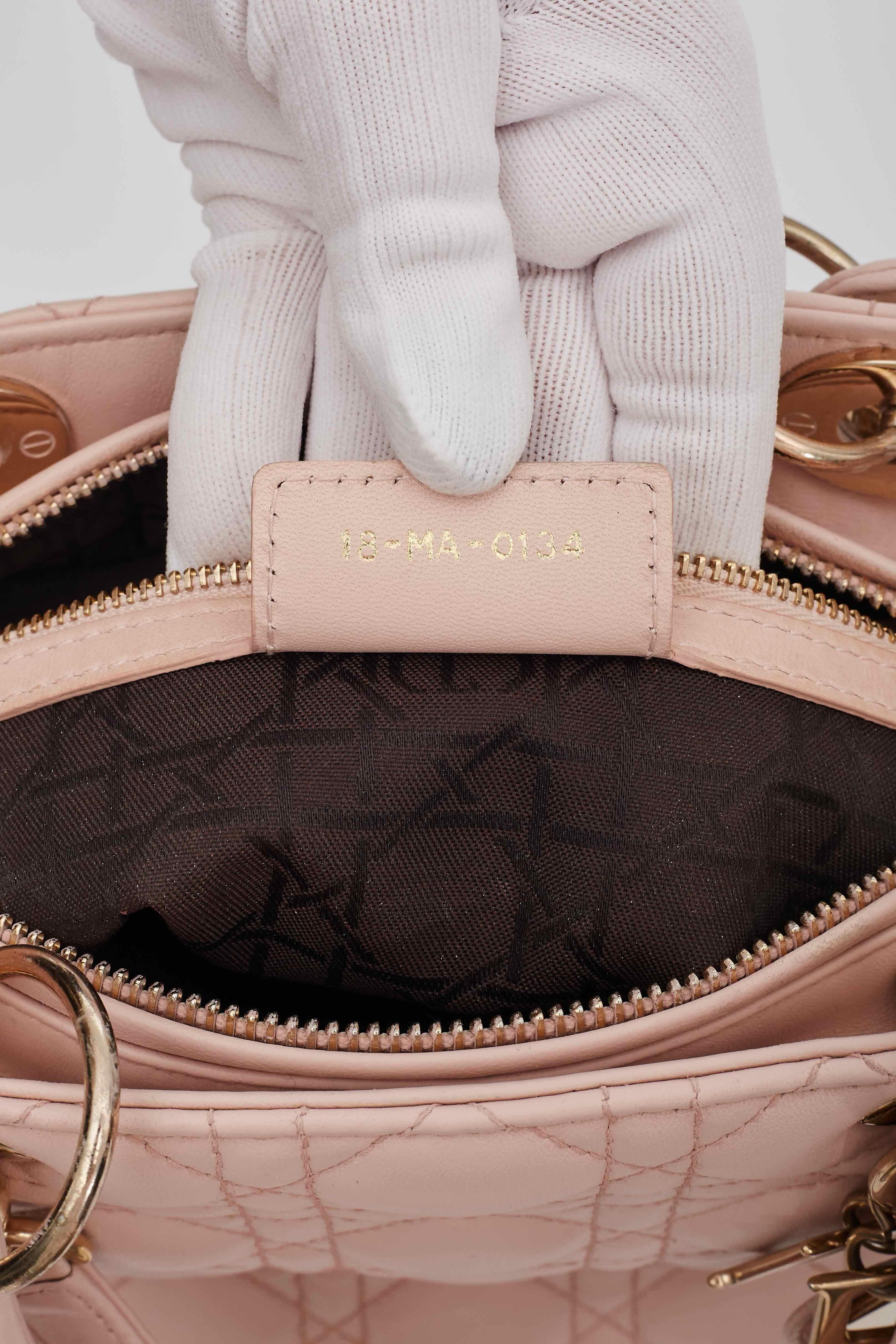 Dior Lambskin Light Pink Cannage Medium Lady Dior Bag 4