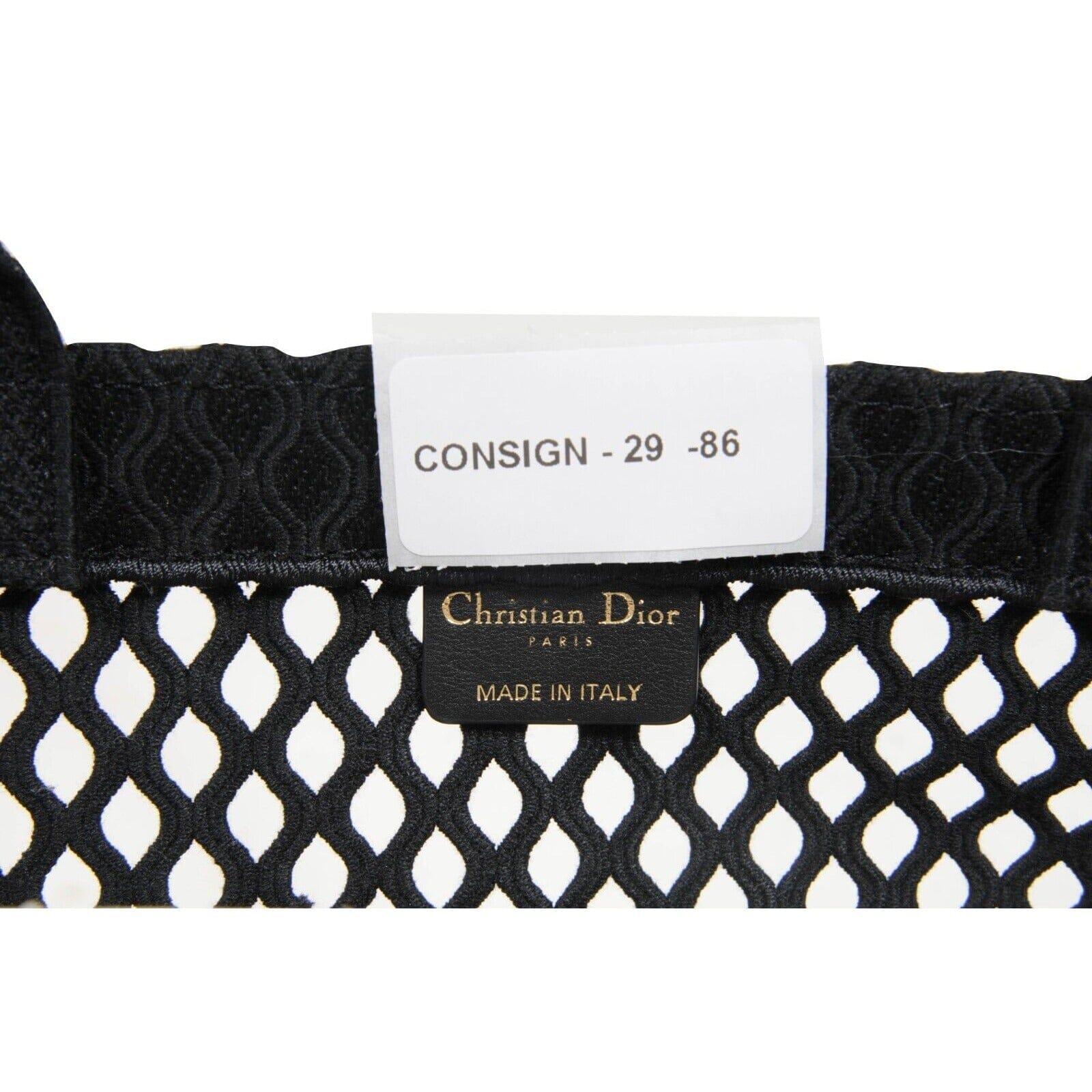 Dior Bolso Tote Libro Grande Logotipo Negro Tejido Malla Semitransparente Portátil en venta 7