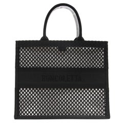 Dior Large Book Tote Bag Black Logo Woven Semi Sheer Mesh Canvas Laptop