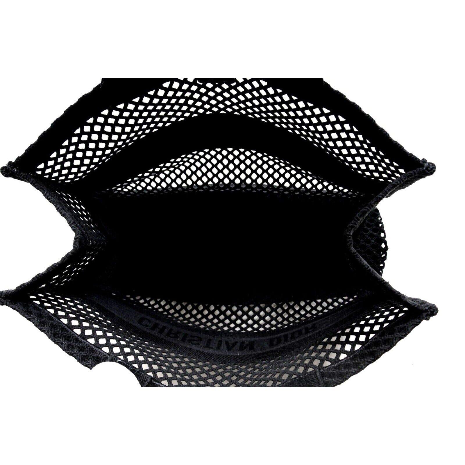 Dior Bolso Tote Libro Grande Logotipo Negro Tejido Malla Semitransparente Portátil en venta 4
