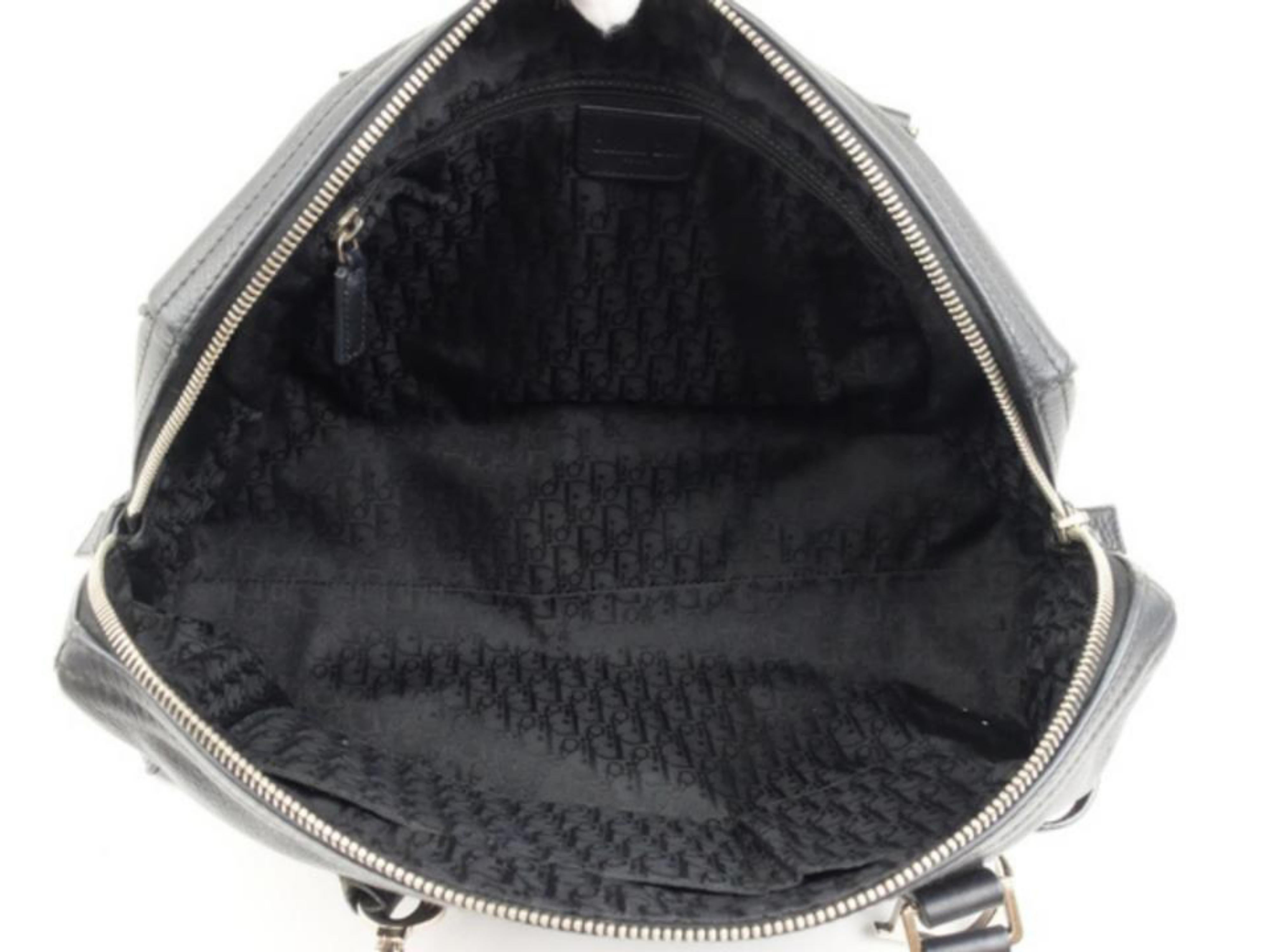 Dior Large Logo Boston 228208 Black Leather Shoulder Bag In Excellent Condition For Sale In Forest Hills, NY