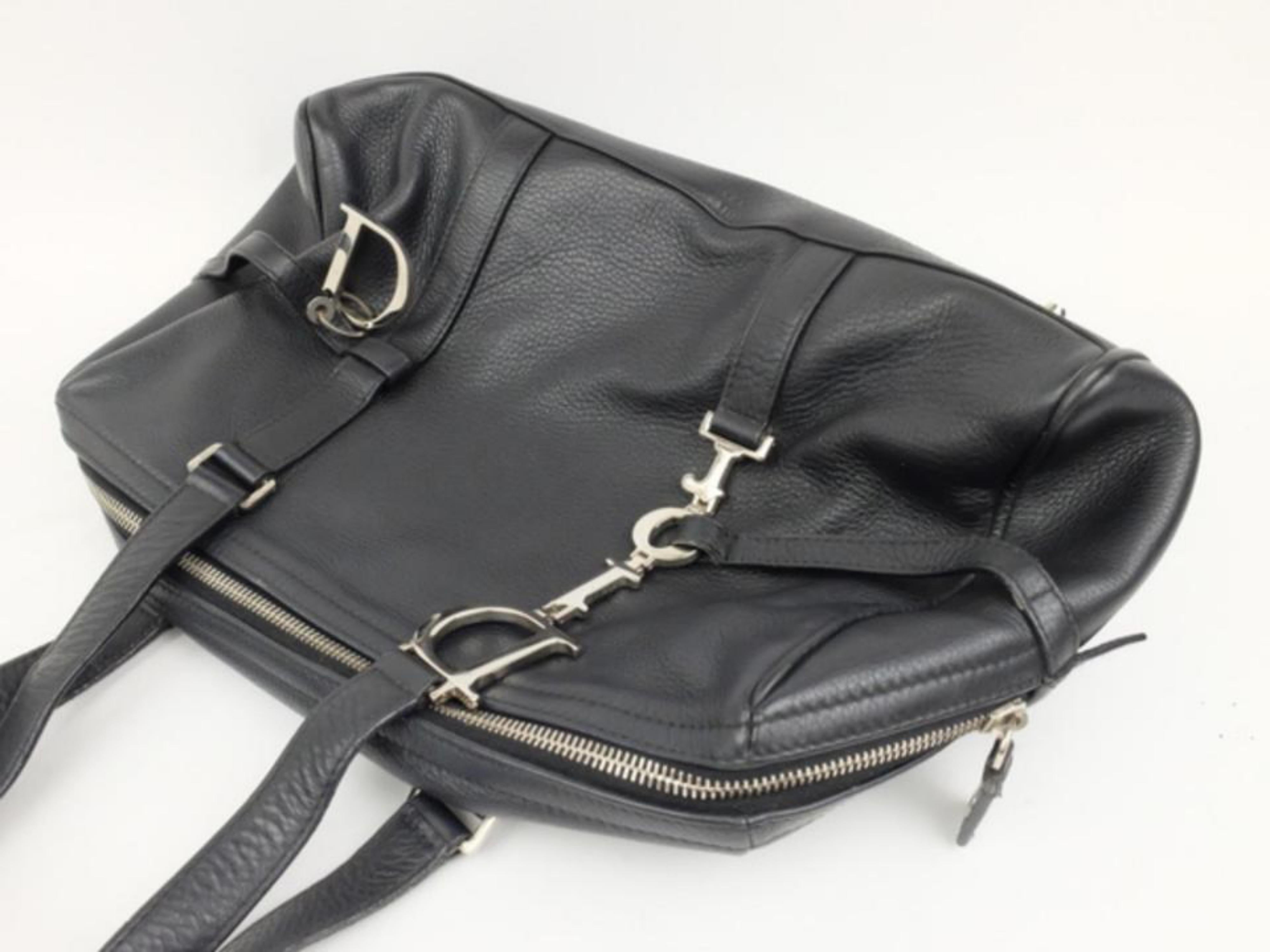 Dior Large Logo Boston 228208 Black Leather Shoulder Bag For Sale 1