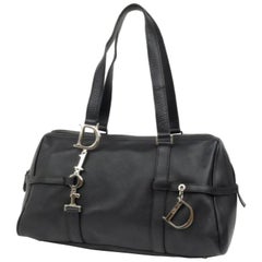 Dior Large Logo Boston 228208 Black Leather Shoulder Bag