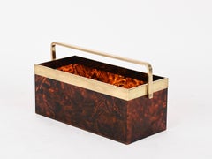 Dior Large Magazine or Bottle Rack in Tortoiseshell Lucite and Brass, Italy 1970