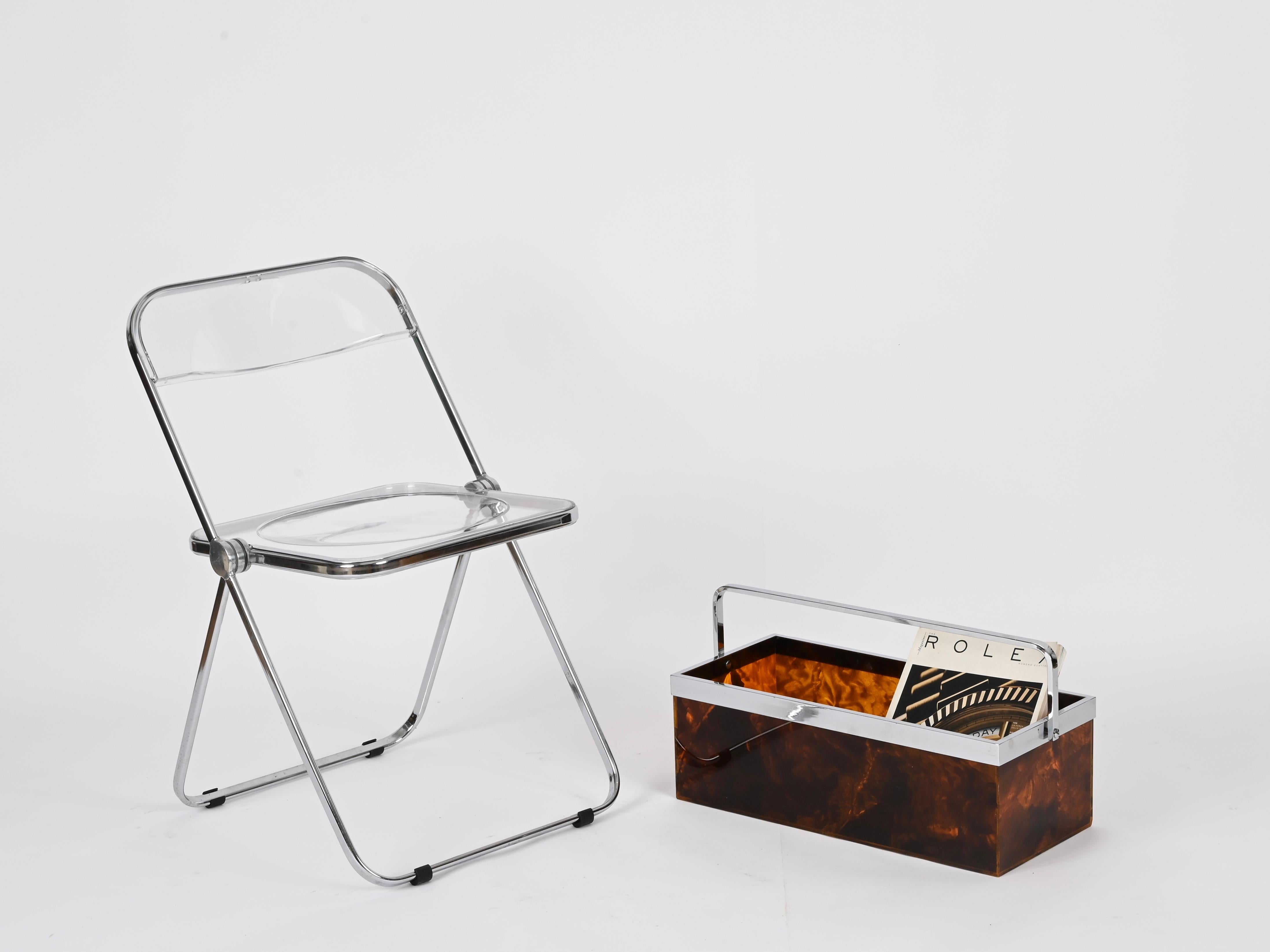Mid-Century Modern Dior Large Magazine or Bottle Rack, Tortoiseshell Lucite and Chrome, Italy 1970s For Sale