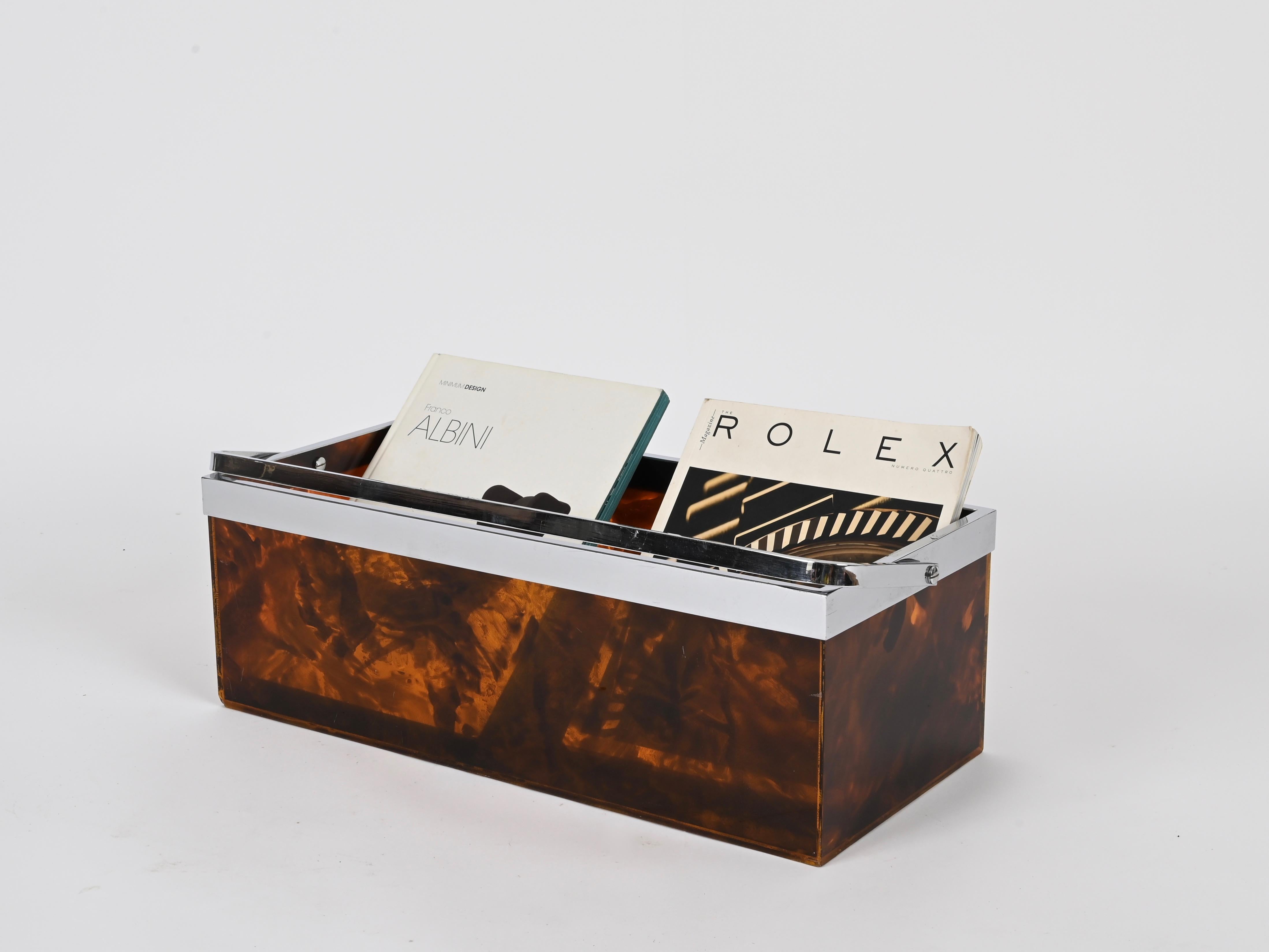 20th Century Dior Large Magazine or Bottle Rack, Tortoiseshell Lucite and Chrome, Italy 1970s For Sale