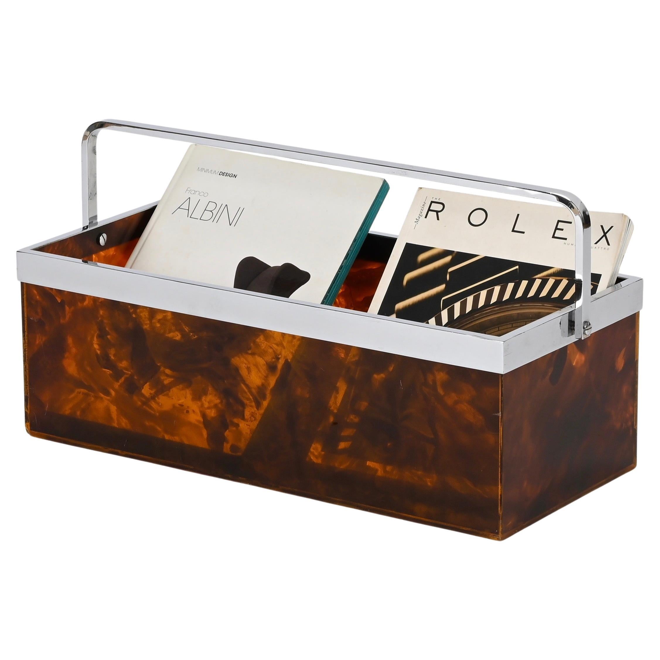 Dior Large Magazine or Bottle Rack, Tortoiseshell Lucite and Chrome, Italy 1970s For Sale