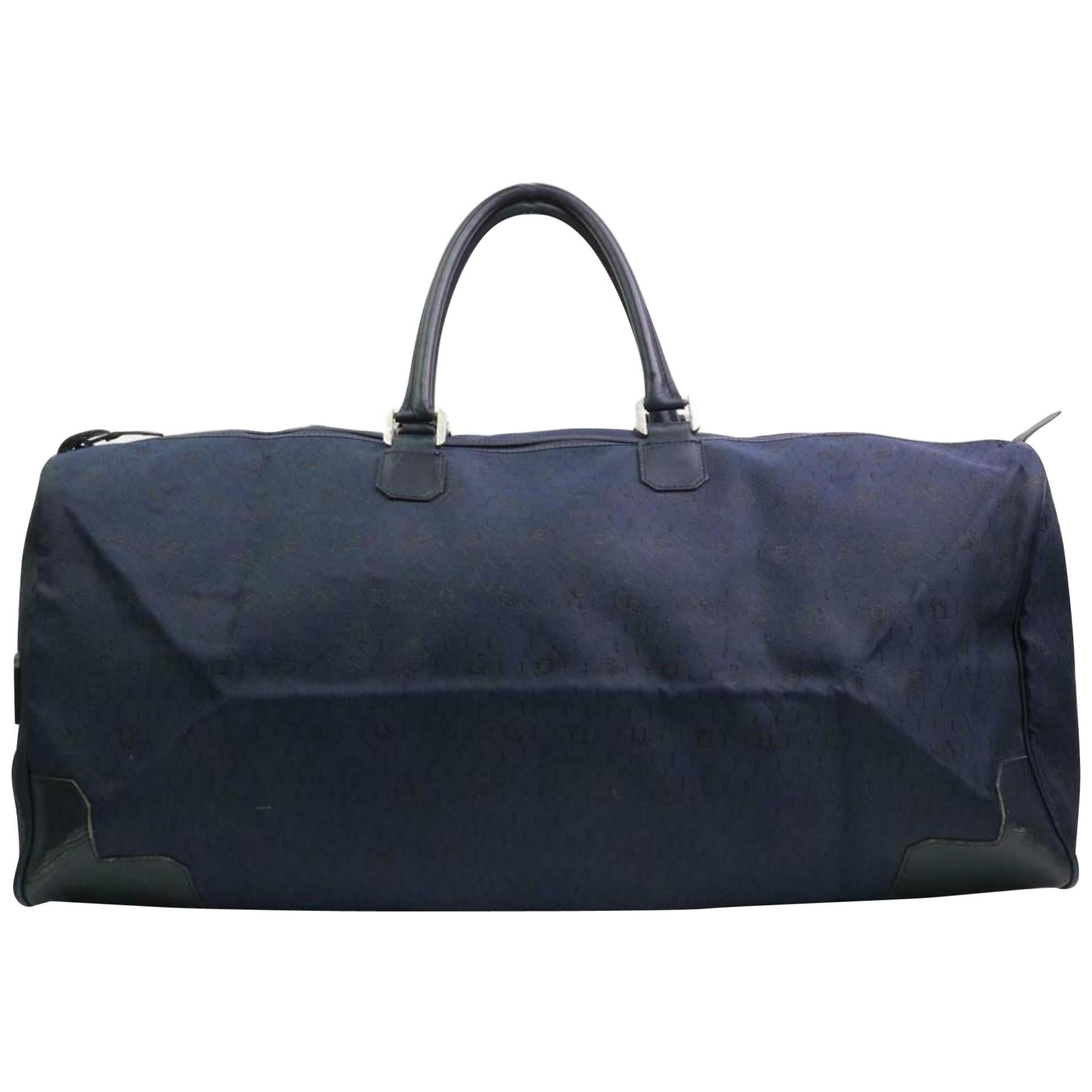 Dior Large Navy Oblique Signature Trotter Boston Duffel 870606 Black Travel Bag For Sale