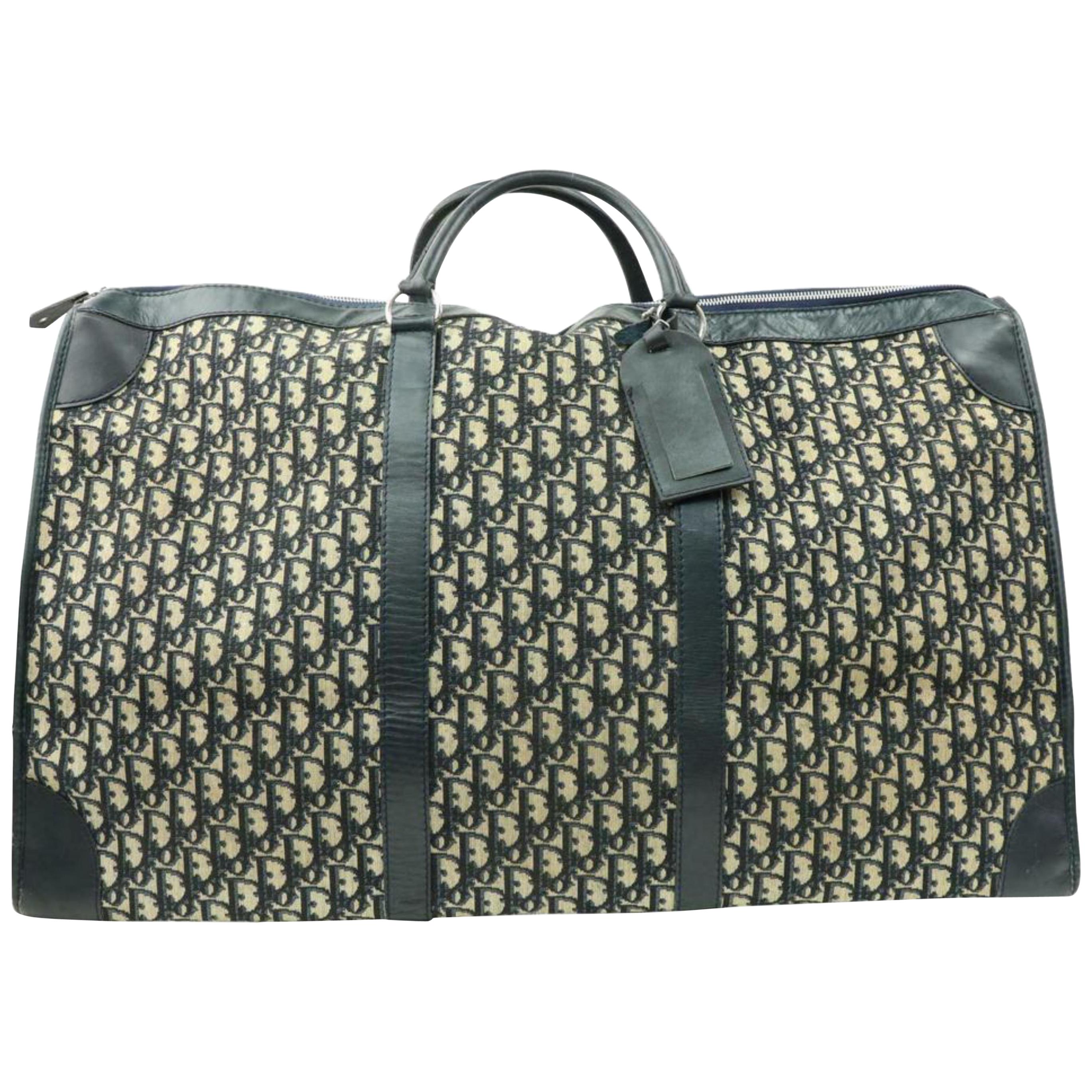 Dior Large Navy Oblique Trotter Boston Duffle 870288 Blue Canvas Travel Bag For Sale