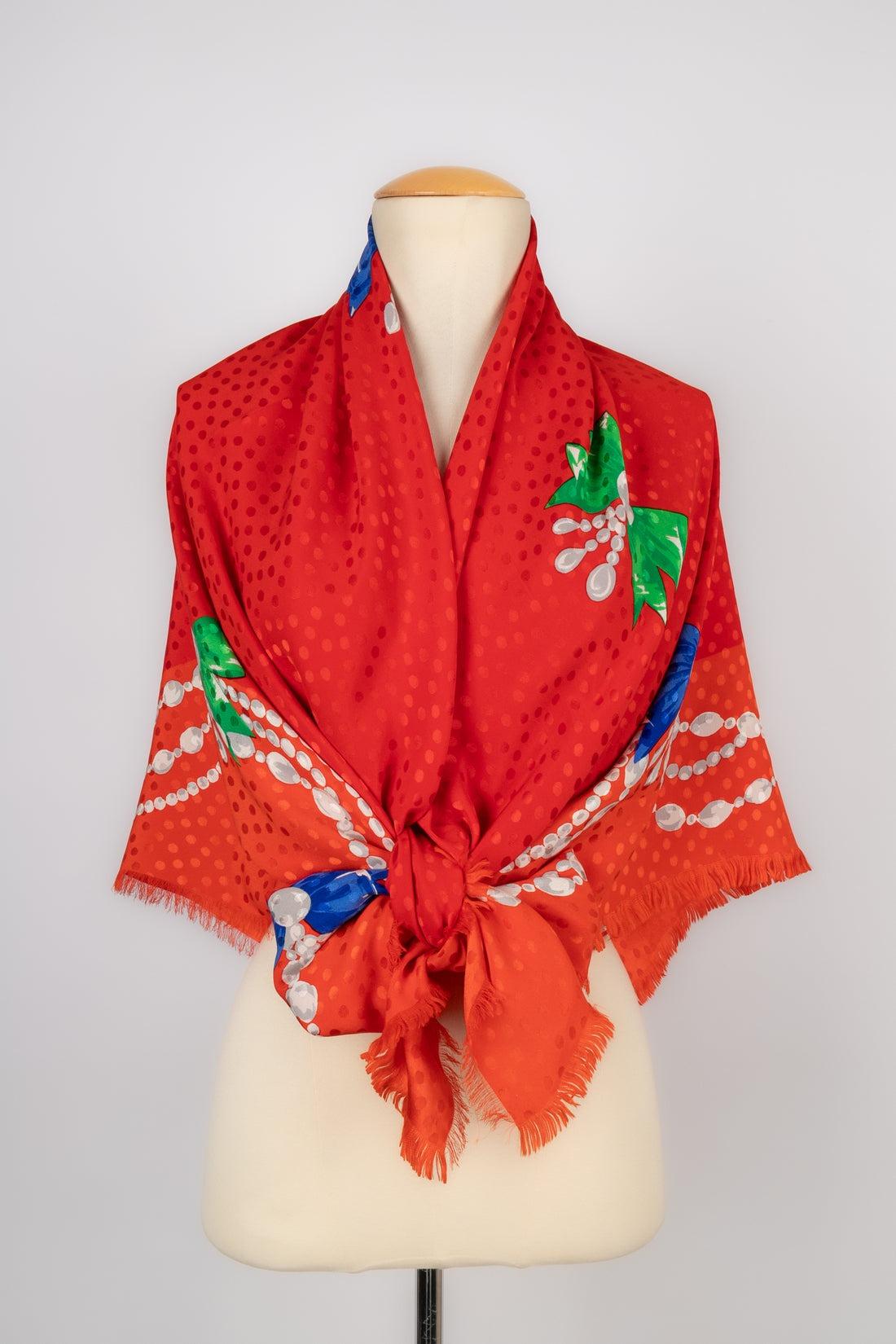 Dior Large Orangey Red Silk Foulard In Excellent Condition For Sale In SAINT-OUEN-SUR-SEINE, FR