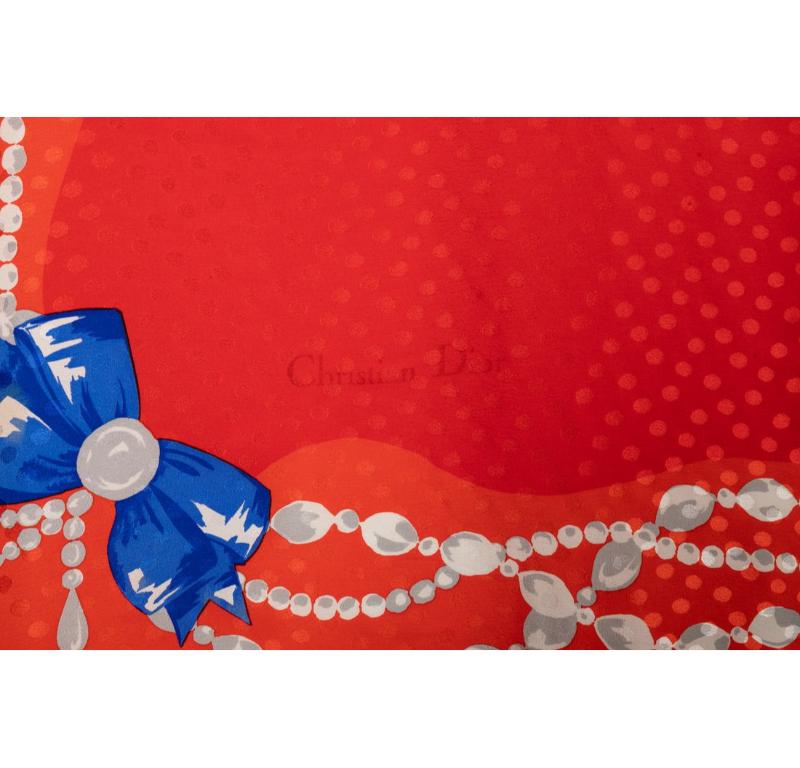 Dior Large Orangey Red Silk Foulard For Sale 3