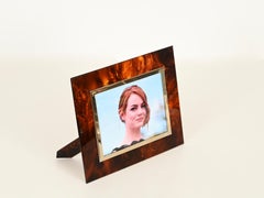 Dior Large Photo Frame in Gilt Brass and Lucite Tortoiseshell, Italy, 1970s