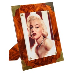 Dior Large Photo Frame in Lucite Tortoiseshell and Brass, Italy, 1970s