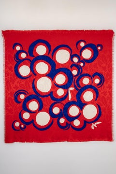 Dior large Silk Foulard in Red, Blue & Beige Tones with Abstract Patterns