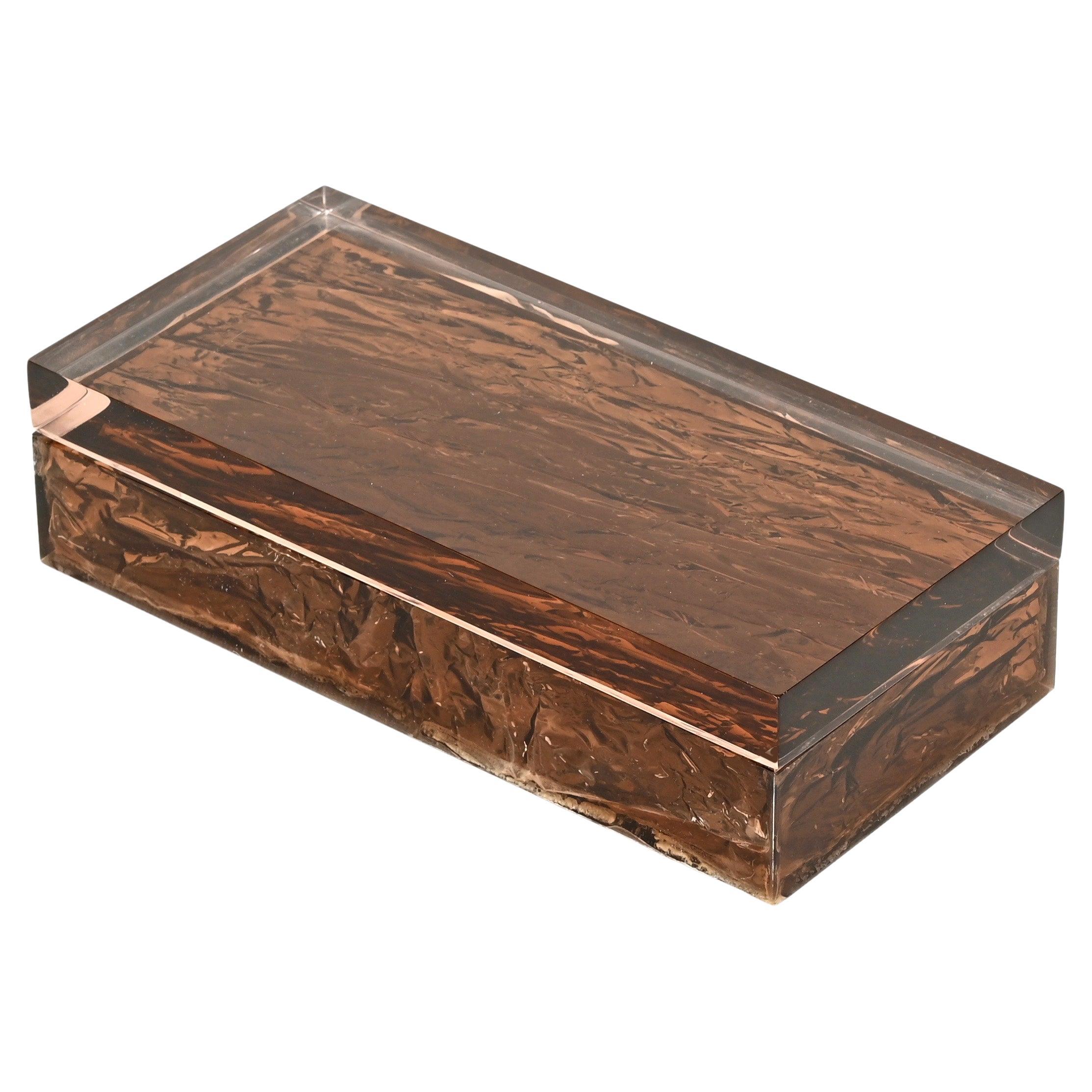 Dior Large Smoked "Frozen" Lucite Italian Decorative Jewelry Box, Italy 1970s