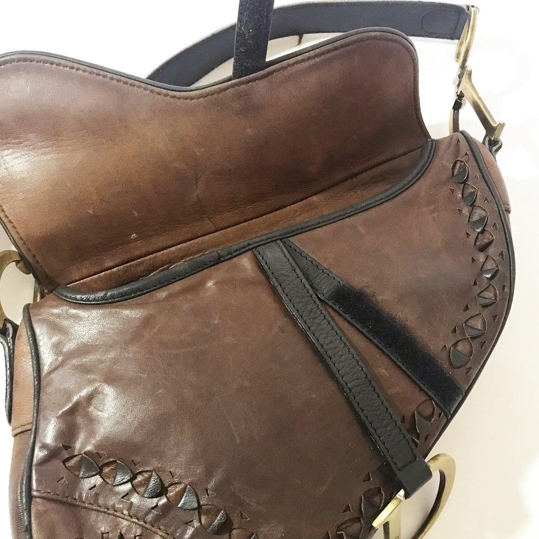 dior brown leather saddle bag