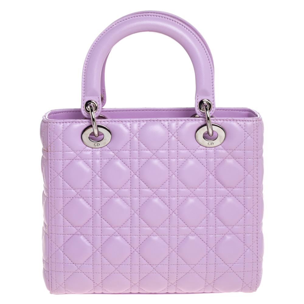 The Lady Dior tote is a Dior creation that has gained recognition worldwide and is today a coveted bag that every fashionista craves to possess. This lavender tote has been crafted from leather and it carries the signature Cannage quilt. It is