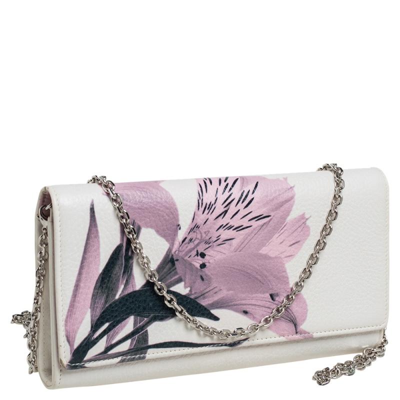 Gray Dior Leather Diorissimo Alstroemeria Flower Wallet On Chain
