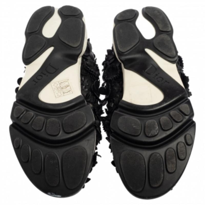 Black Dior Leather Flower Embellished  Fusion  Sneakers Size 37.5 For Sale