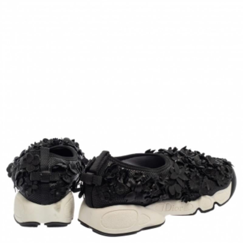 Women's Dior Leather Flower Embellished  Fusion  Sneakers Size 37.5 For Sale