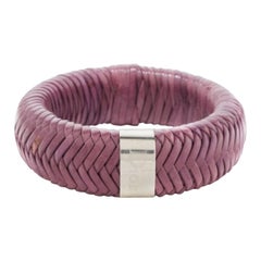 Dior Leder Silber-Ton breites Armband
