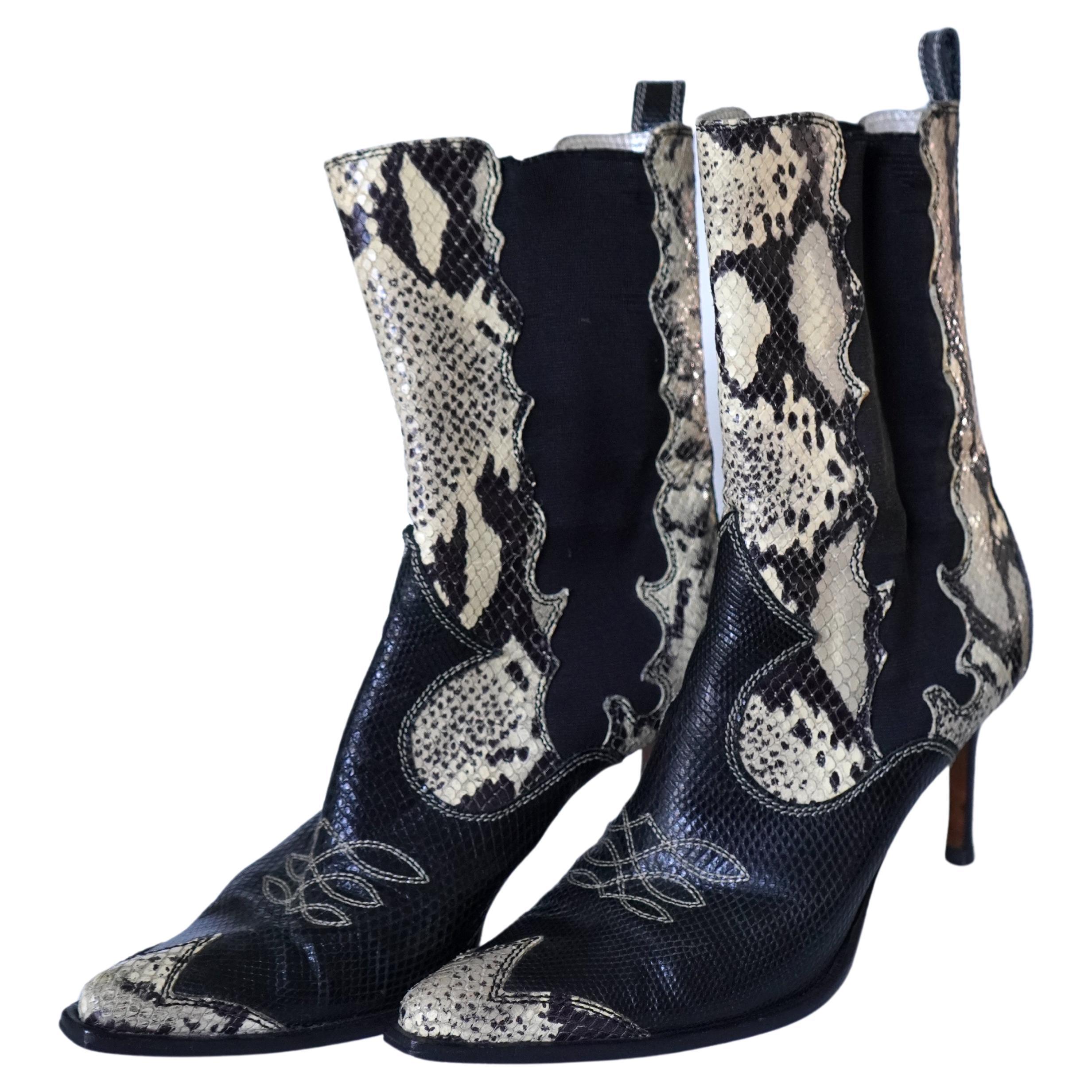 Dior Leather Western Heeled Boots 38.5 For Sale