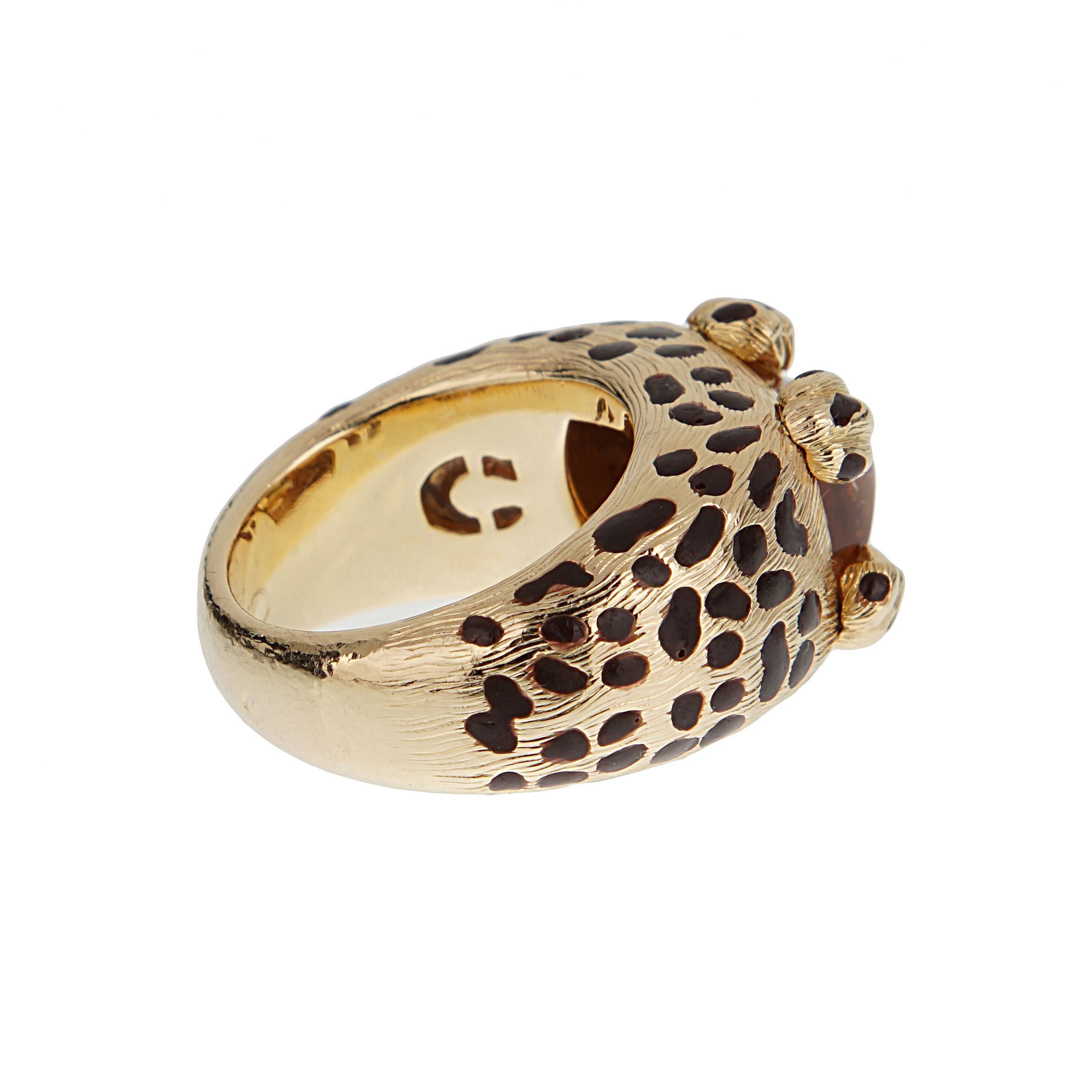 Taglio misto Anello Cocktail Dior Leopard in oro giallo 18k con smalto citrino in vendita
