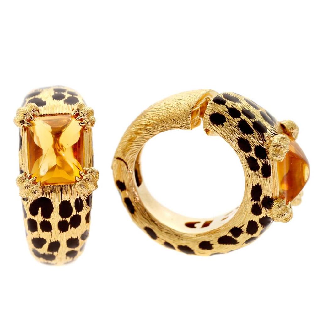 Round Cut Dior Leopard Citrine Gold Earrings For Sale