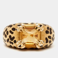 Dior Leopard Citrine Lacquer 18k Yellow Gold Ring Size 52