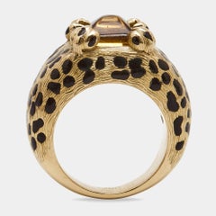 Dior Leopard Citrine Lacquer 18k Yellow Gold Ring Size 52