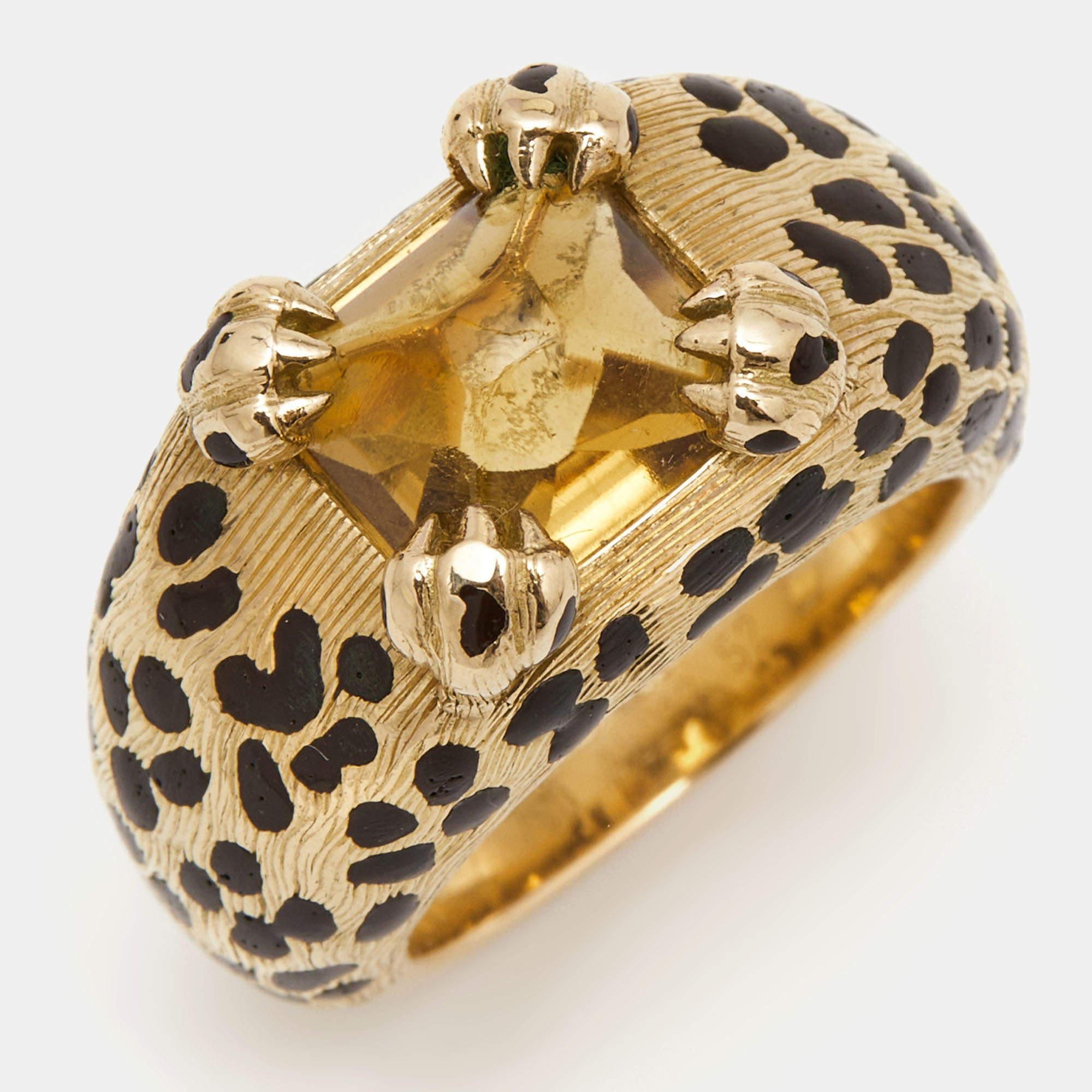 Dior Leopard Citrin-Lack 18k Gelbgold Ring Größe 52 (Ungeschliffen) im Angebot