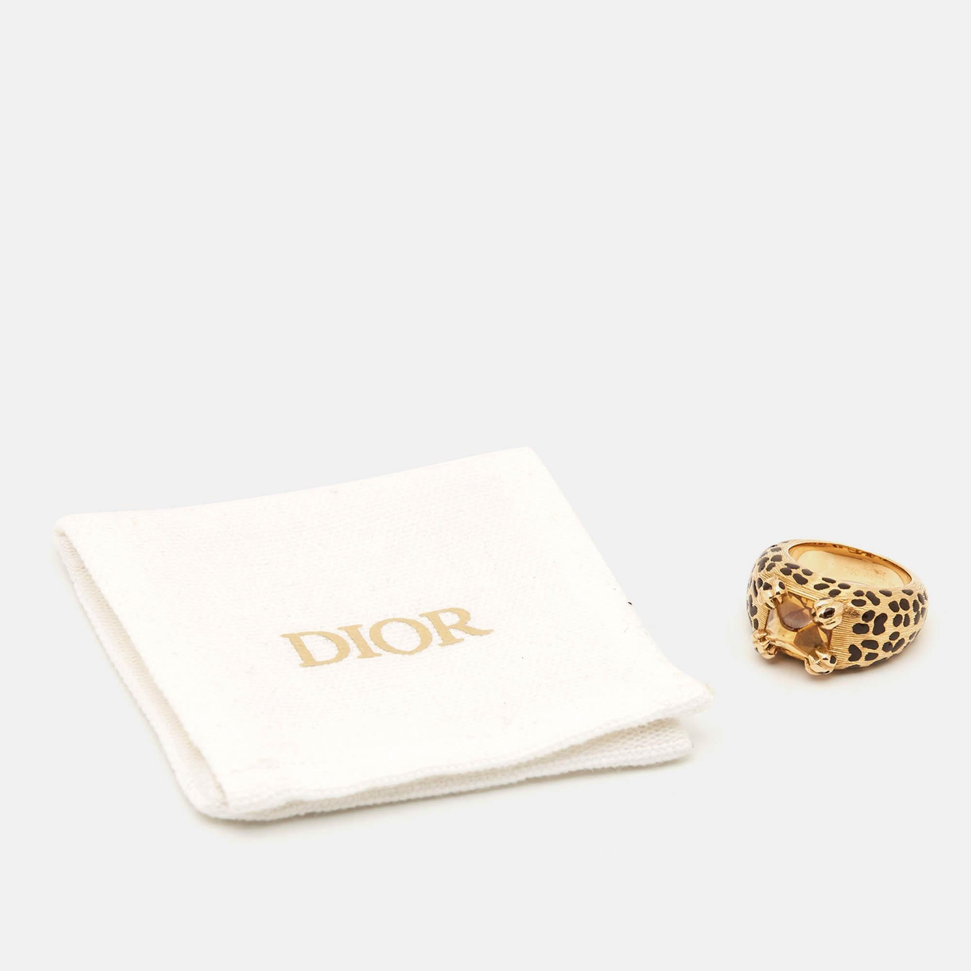 Dior Leopard Citrine Lacquer 18k Yellow Gold Ring Size 52 For Sale 2