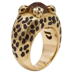 Used Dior Leopard Citrine Lacquer 18k Yellow Gold Ring Size 52