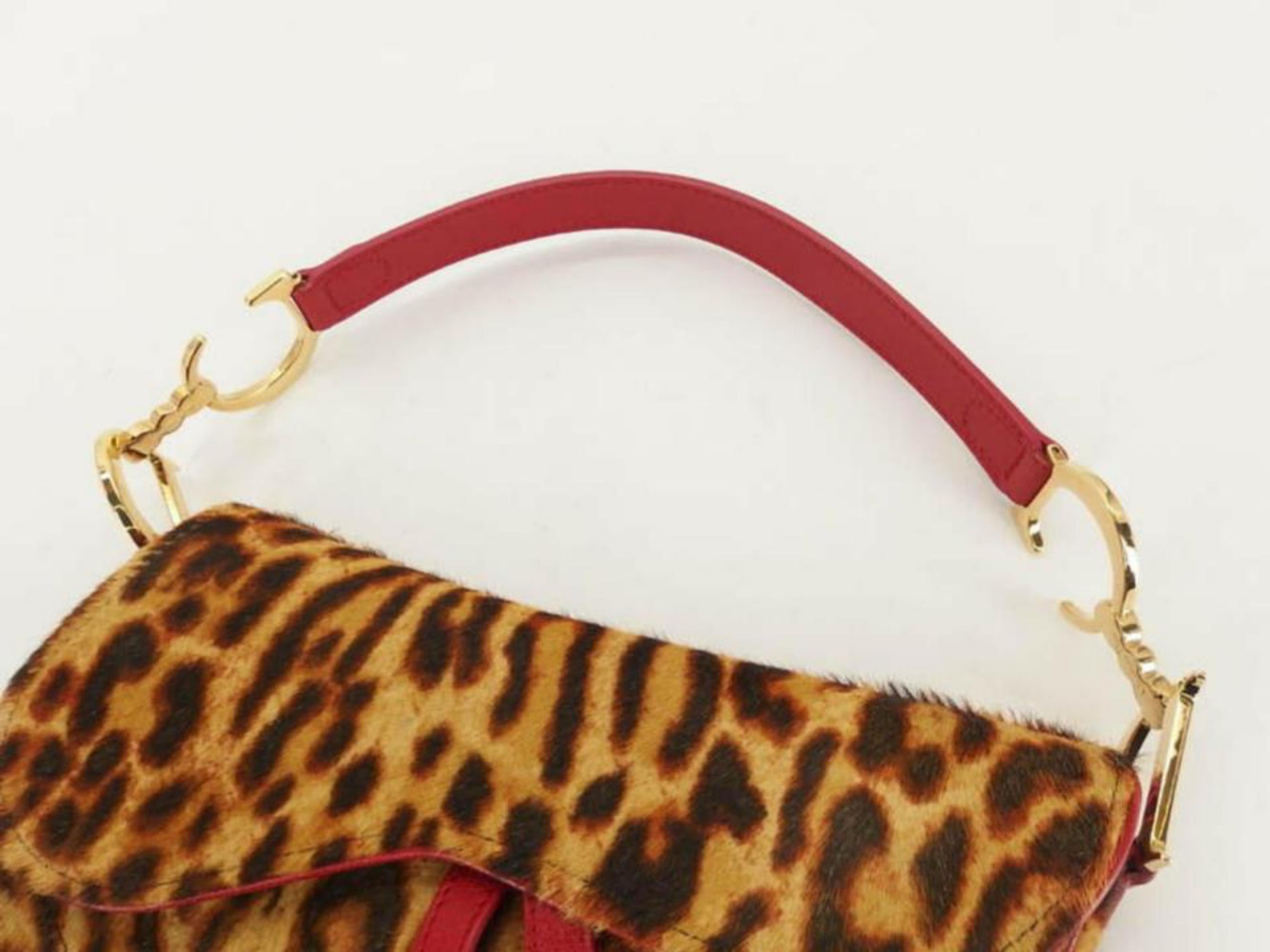 Dior Leopard Saddle 869916 Red Pony Fur Shoulder Bag 2