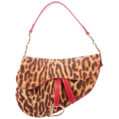 Vintage Dior Leopard Saddle 869916 Red Pony Fur Shoulder Bag