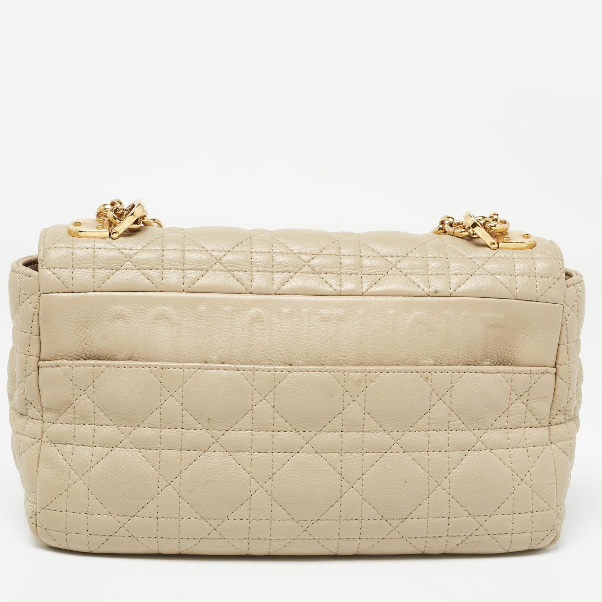 Women's Dior Light Beige Cannage Leather Medium Caro Shoulder Bag