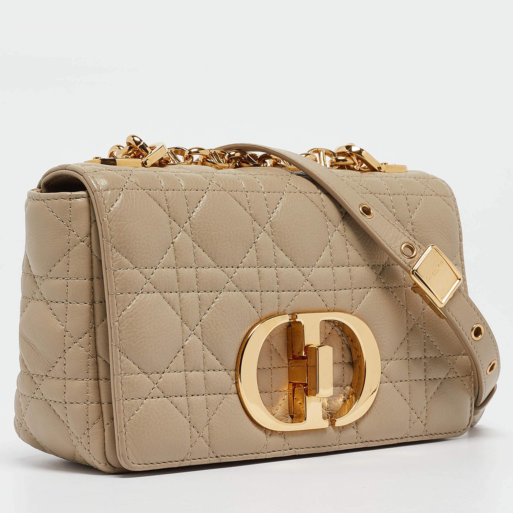 Dior Light Beige Cannage Leather Small Caro Shoulder Bag In Good Condition In Dubai, Al Qouz 2
