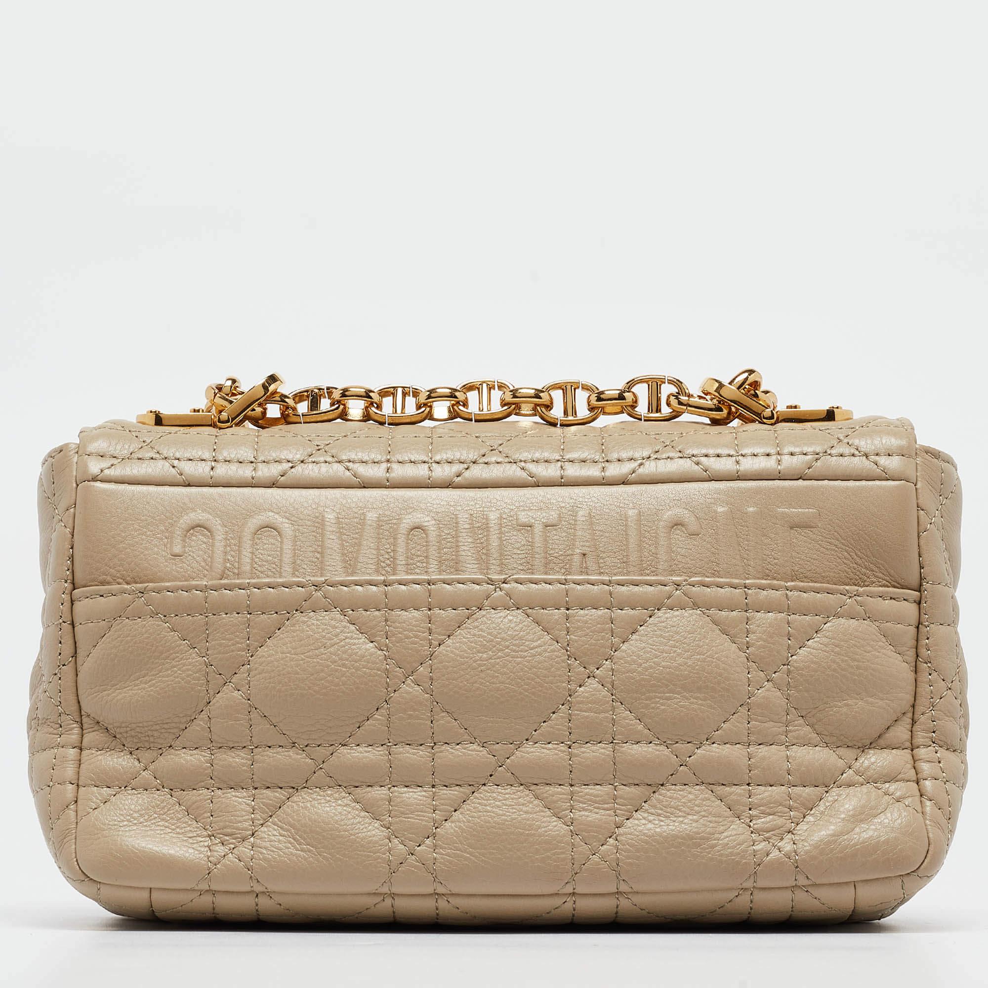 Women's Dior Light Beige Cannage Leather Small Caro Shoulder Bag
