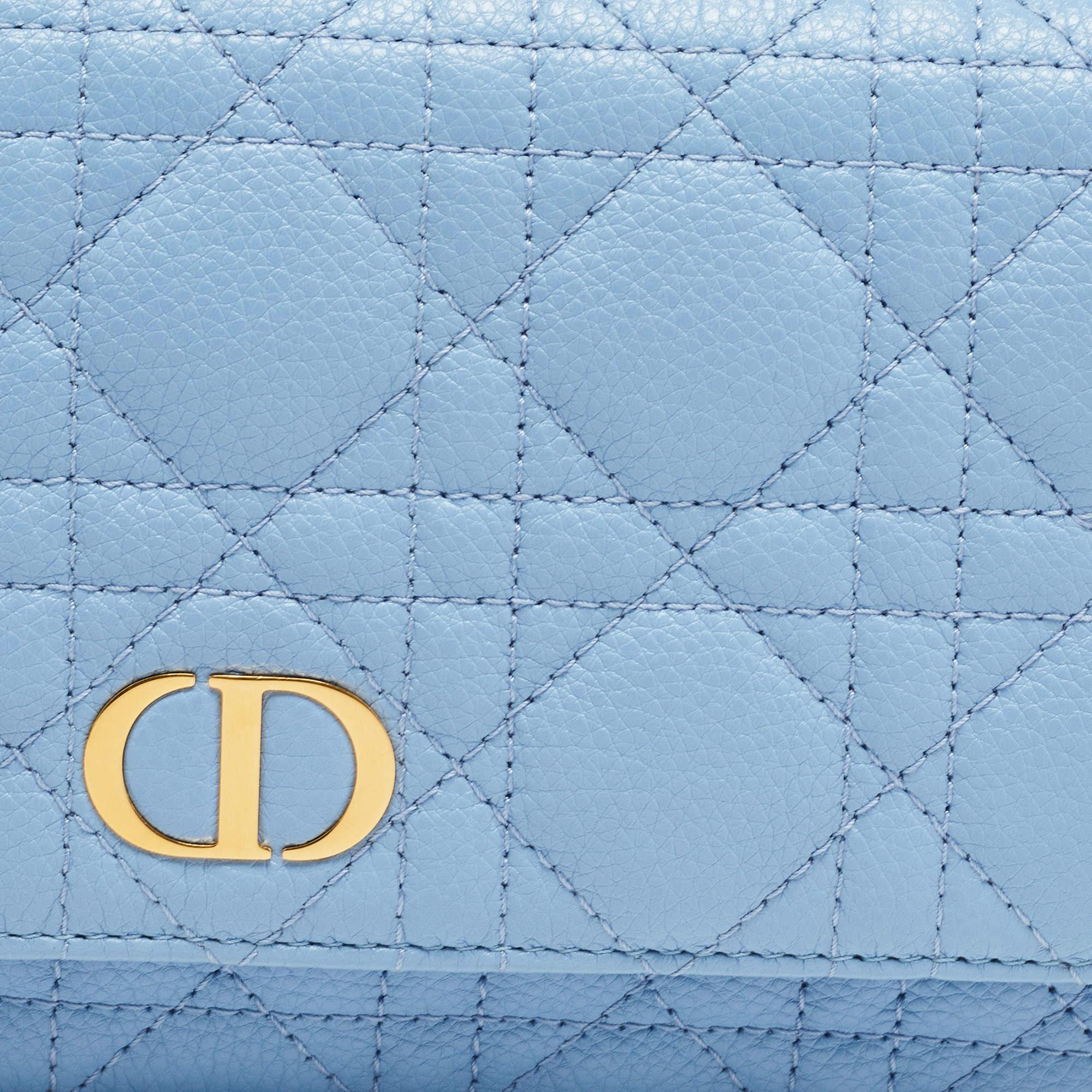 Dior Light Blue Cannage Leather Caro Belt Pouch with Chain 2