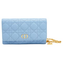 Dior Light Blue Cannage Leather Caro Belt Pouch with Chain